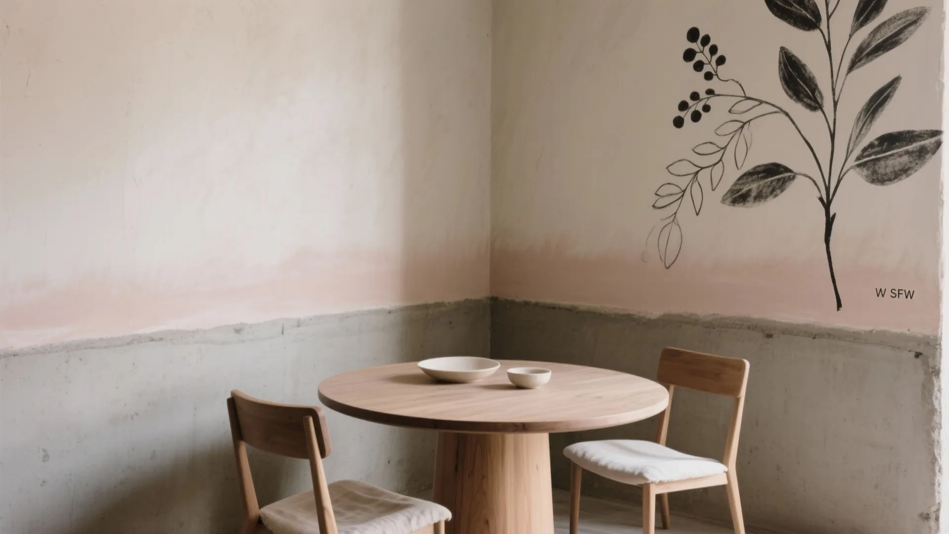 Hand-Painted Flower Mural with Limewash Fade