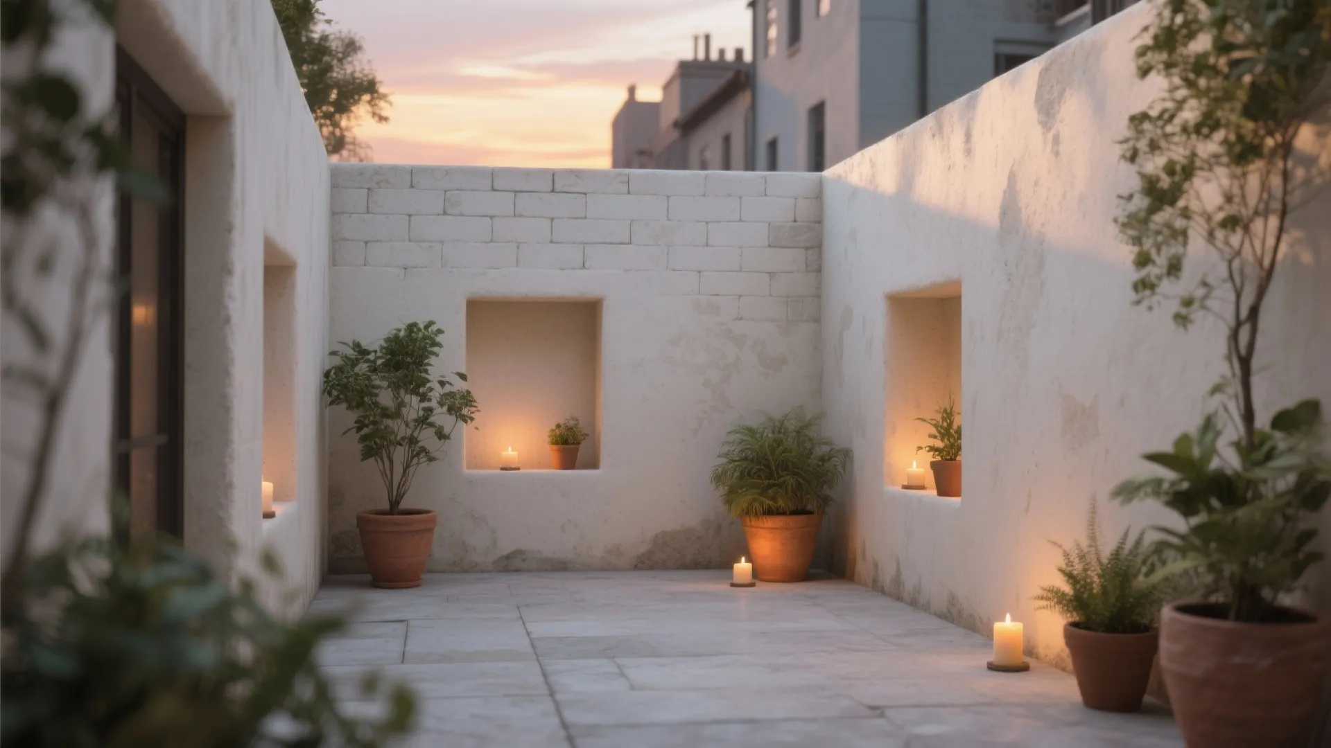 Minimalist Limewash Walls with Built-In Niches