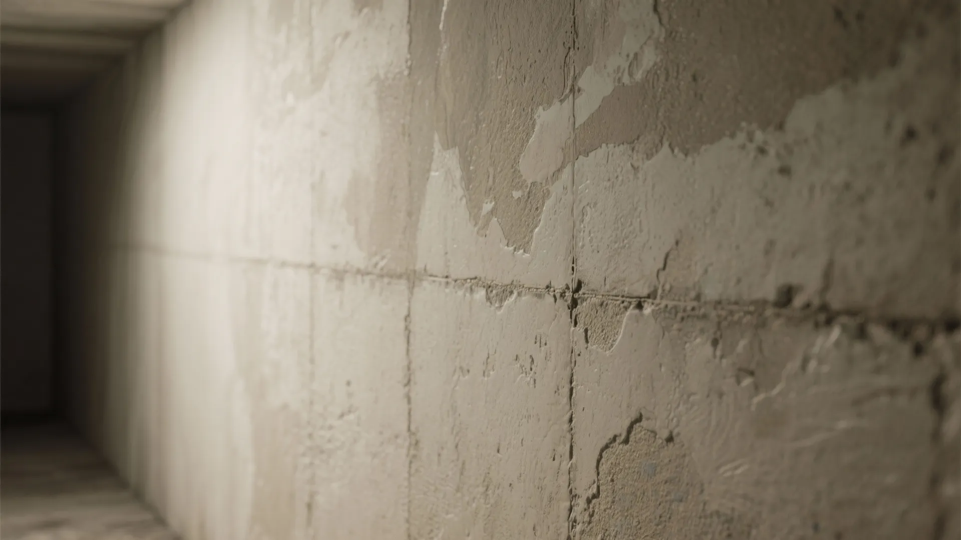 Close up of a textured beige wall with rough paint finish showing an uneven surface