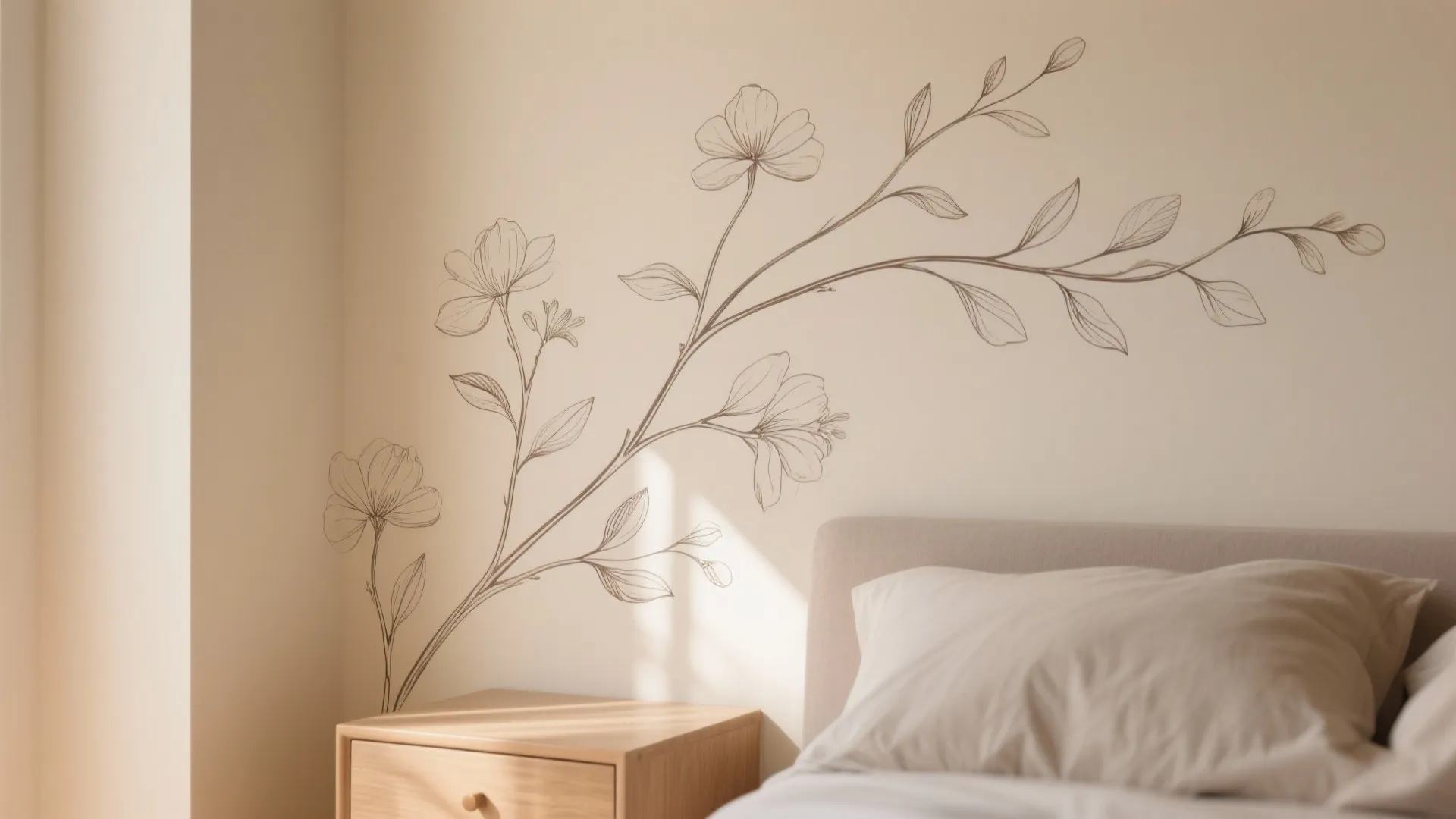 Line Art Floral Mural (Hand-Painted or Stencil)