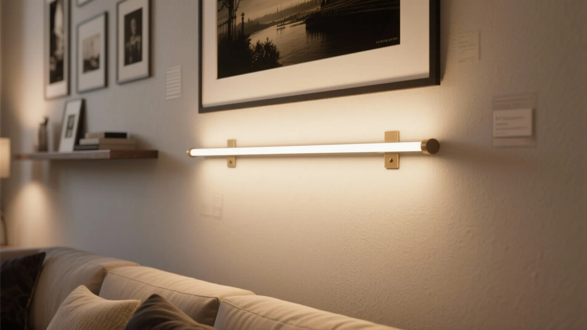 3. Slim Linear Sconces Above Artwork or Shelves