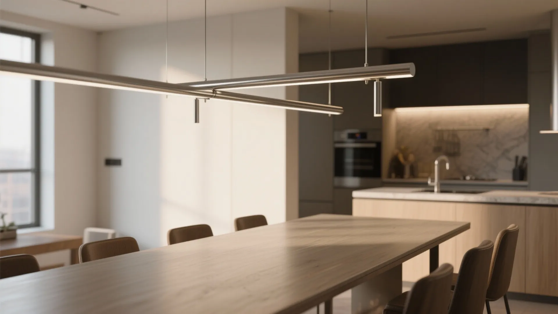 3. Linear bar or multi-light rail — for narrow tables