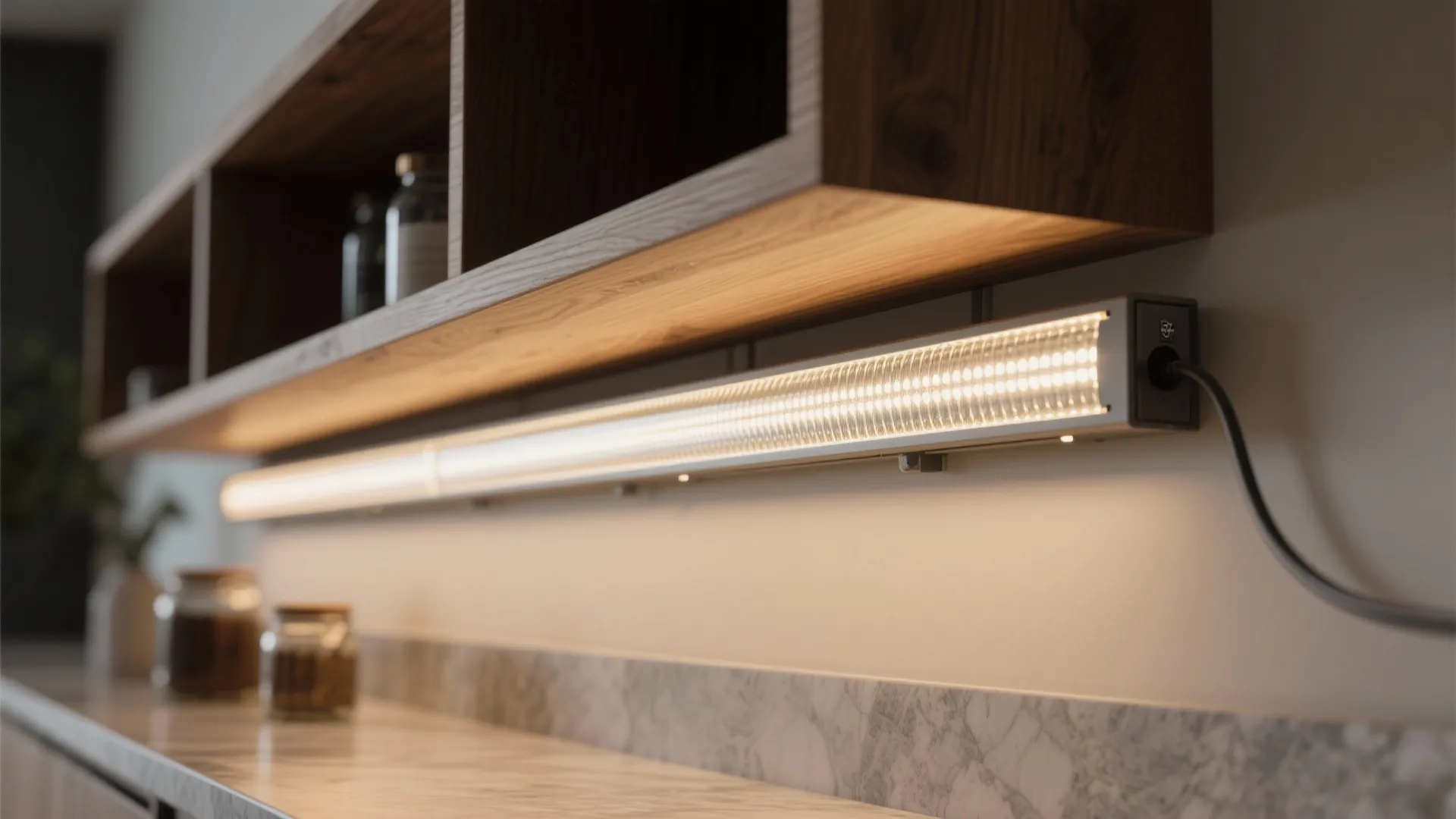 Linear Wall Bars Under Open Shelves