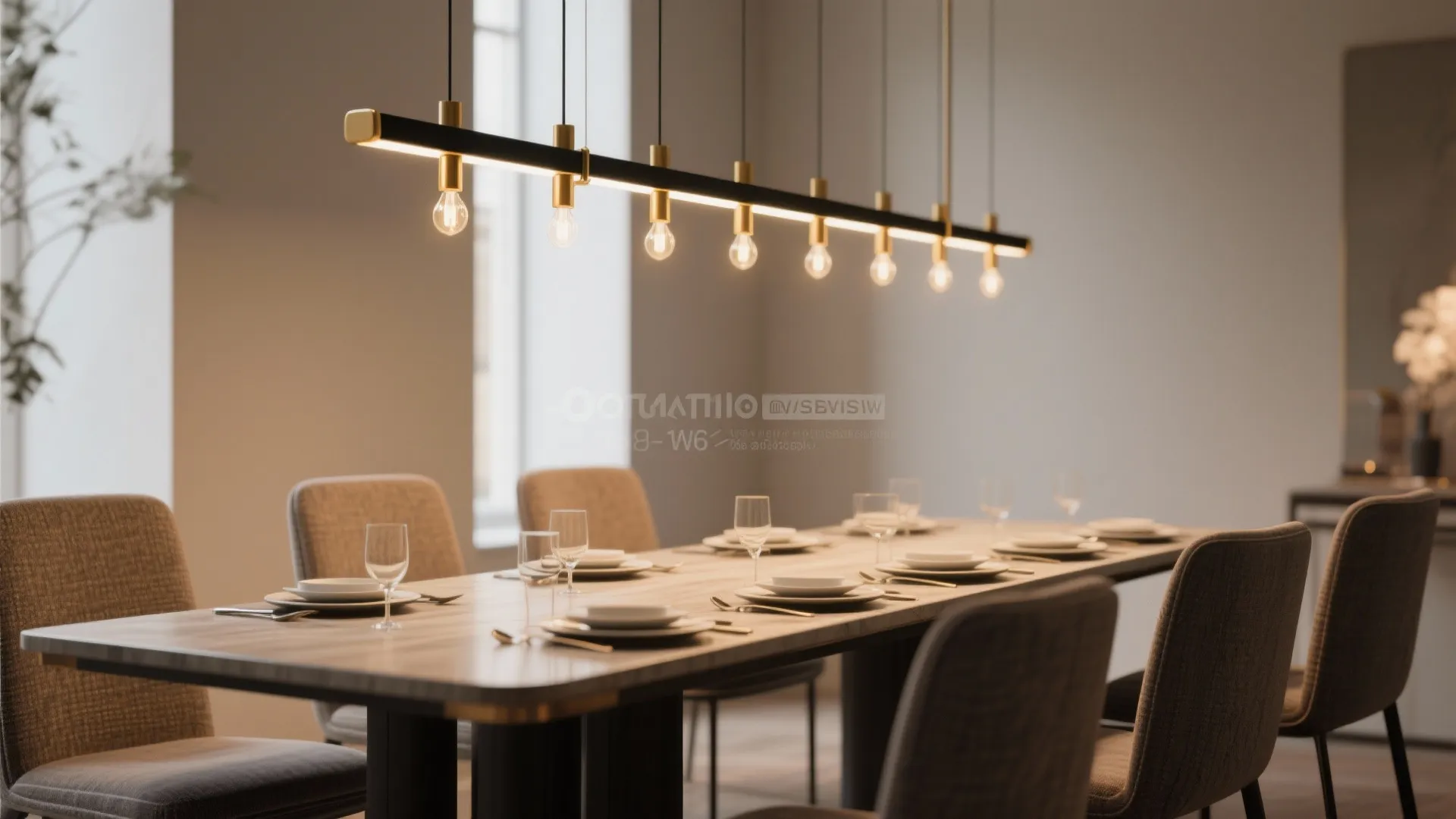 4. Slim linear chandeliers over rectangular tables