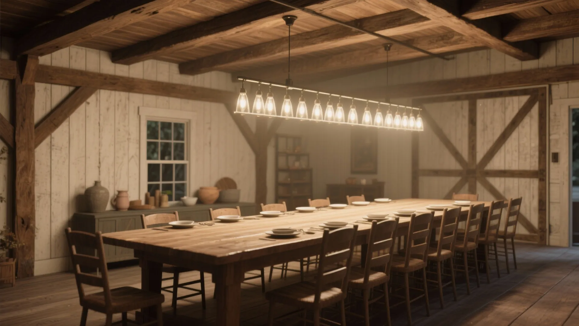 2. Linear chandelier for long farmhouse tables