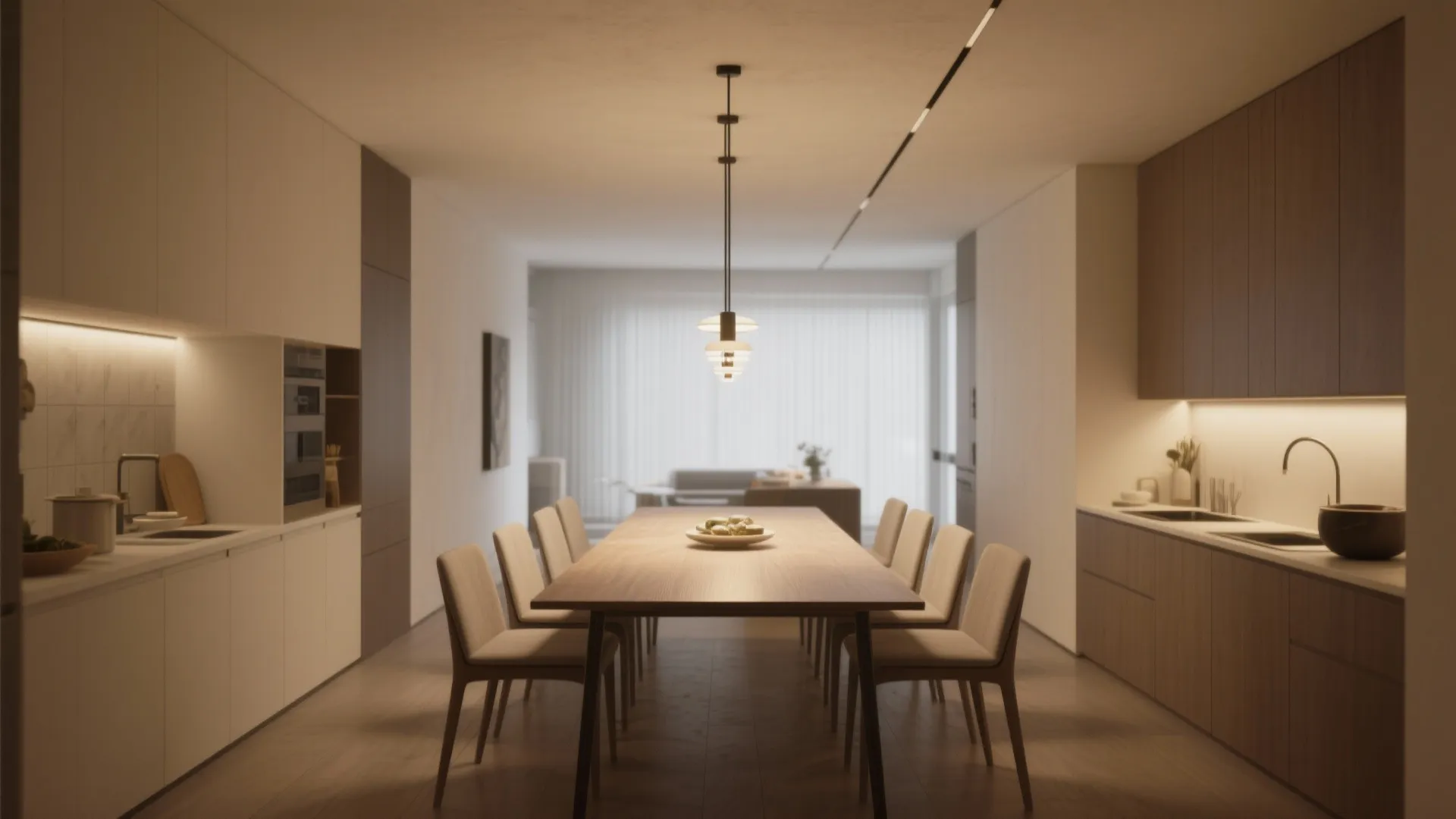 2. Linear chandelier for long, narrow rooms