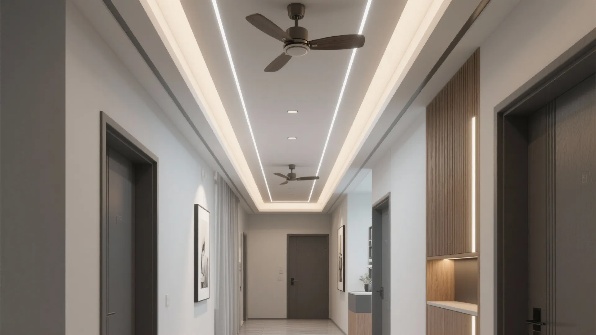 2) Linear False Ceiling with Recessed Channels
