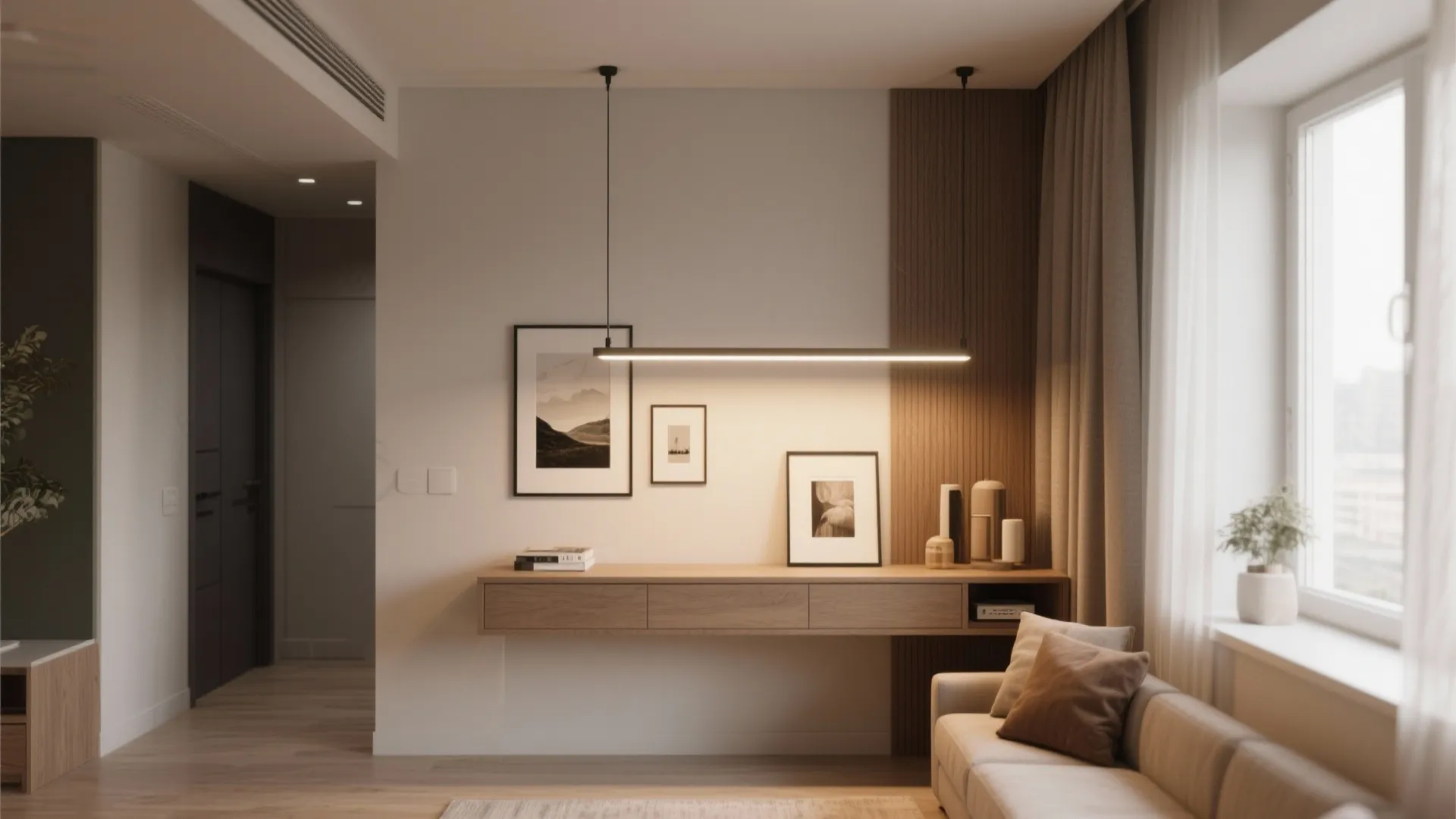 5. Linear Pendant Above a Console