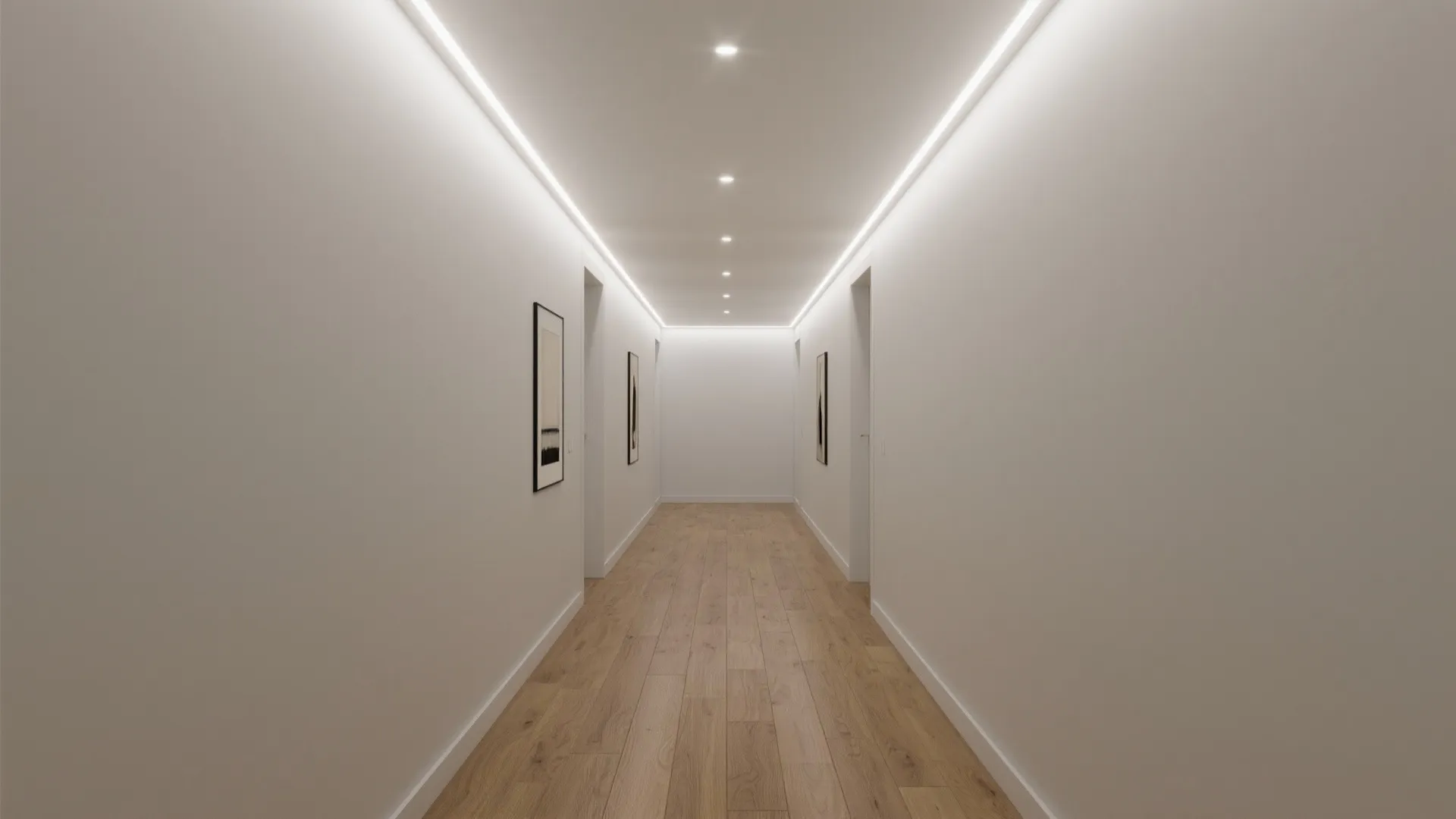 Linear LED coves for a taller, gallery-like corridor