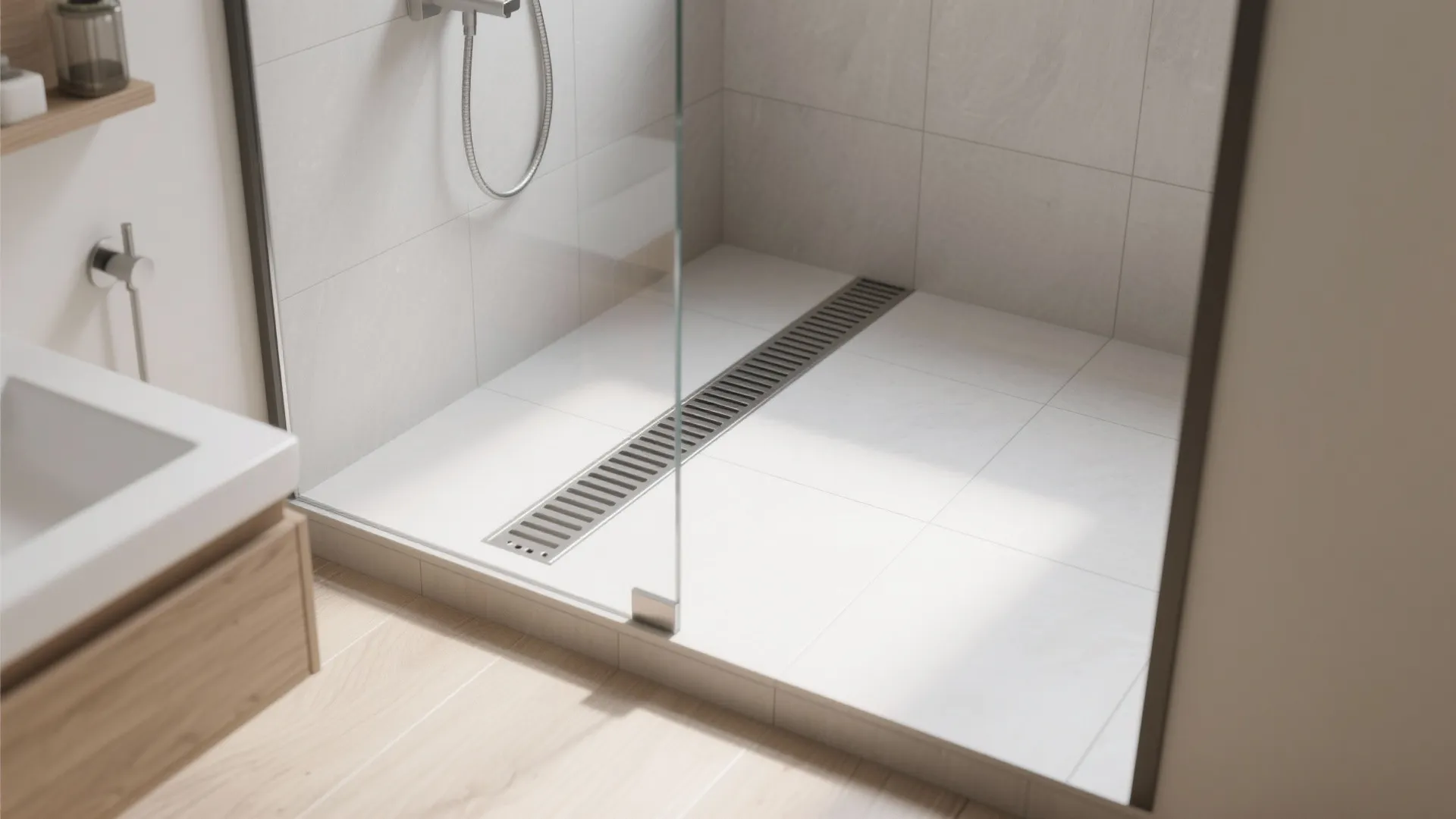 Linear drain for a single-plane, curbless shower
