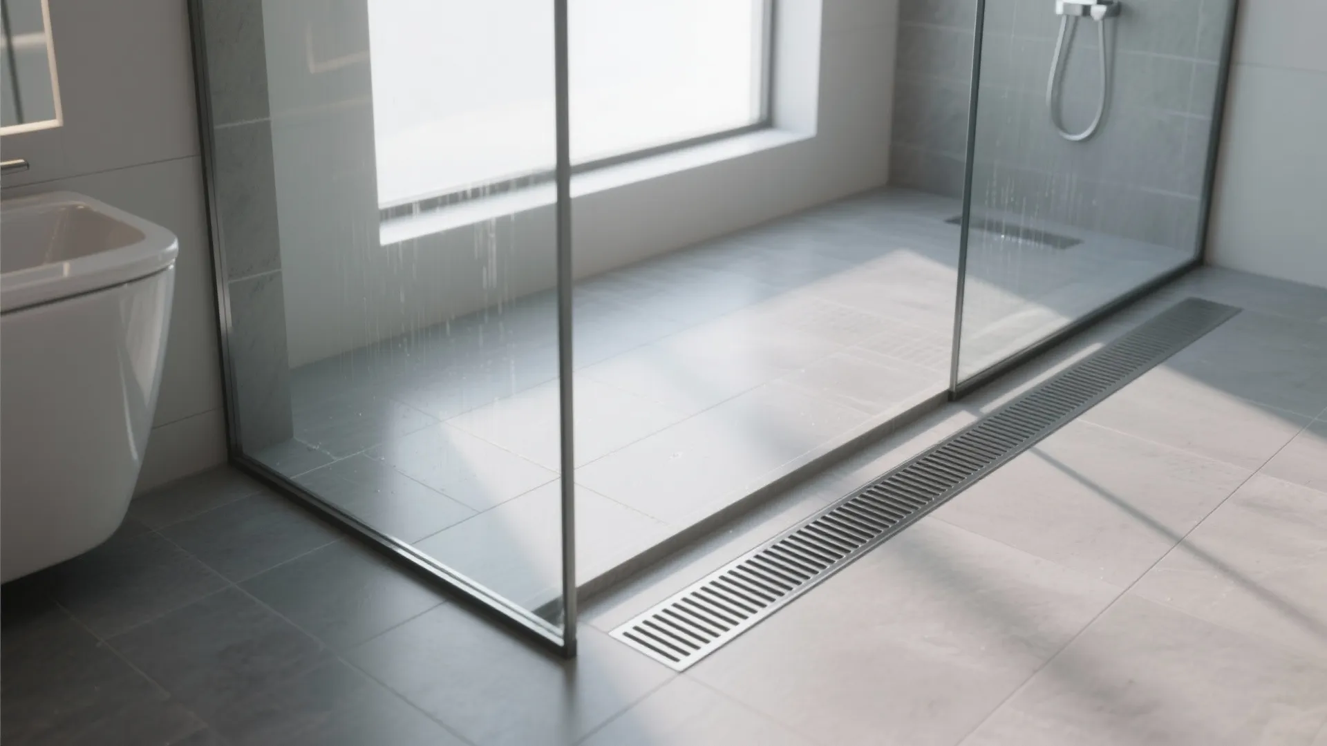 Open-plan wet room with a linear drain