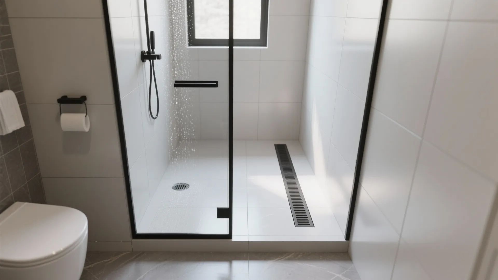 Linear shower drain and low-profile trap for tight thresholds