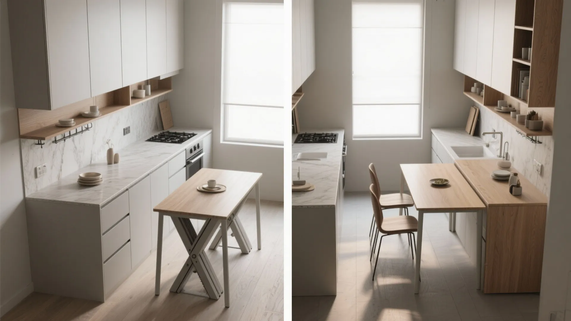 3. Linear Kitchen with Foldable Dining: minimal and modular