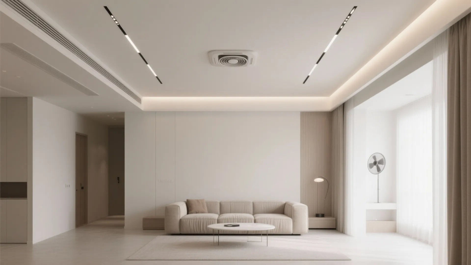 Minimal linear frame with twin fan slots