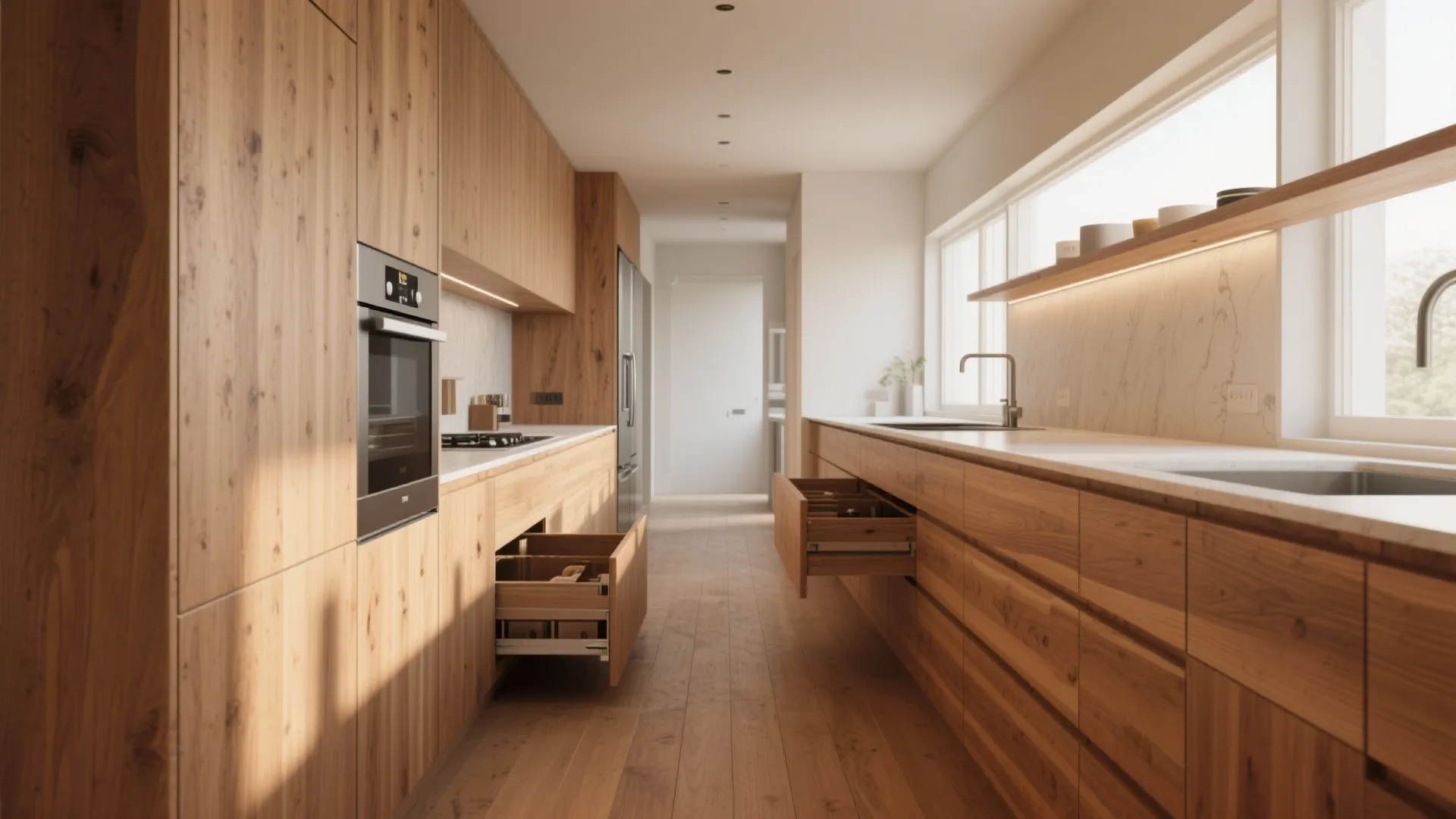 2. Linear galley with timber accents