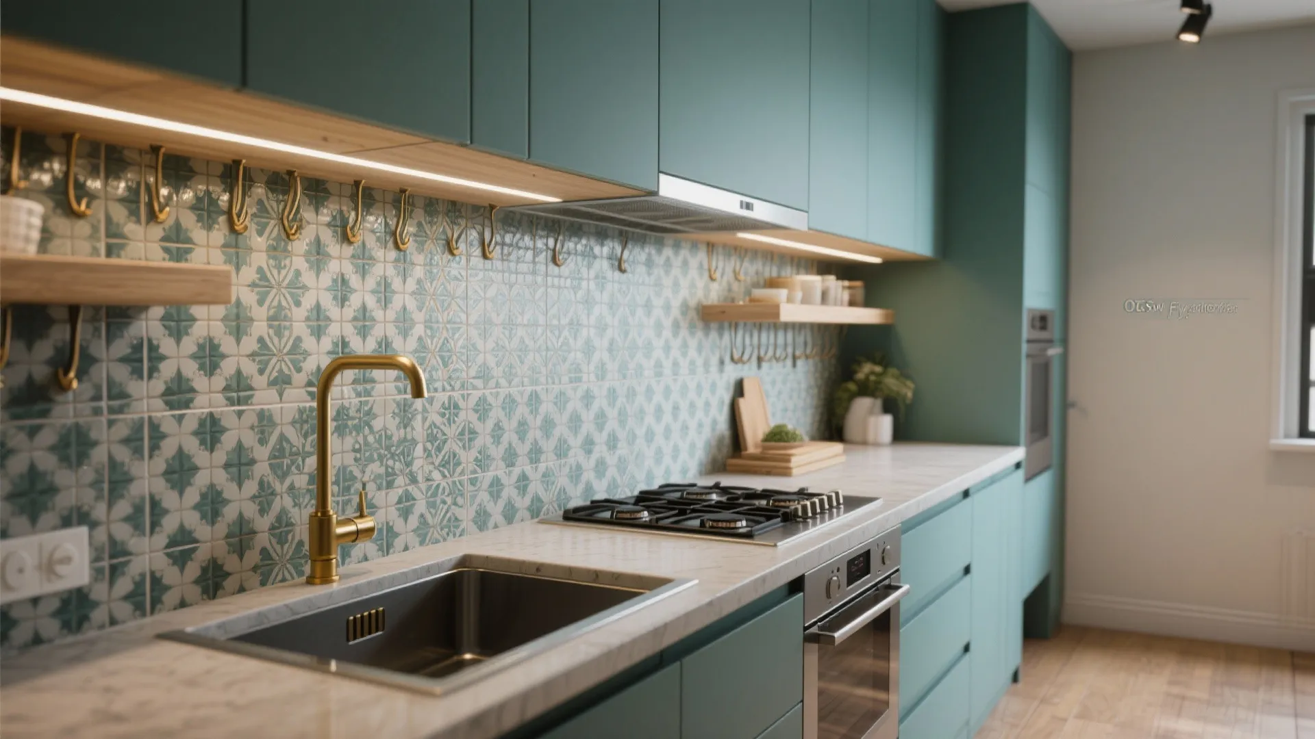 1. Linear galley with high-impact back wall