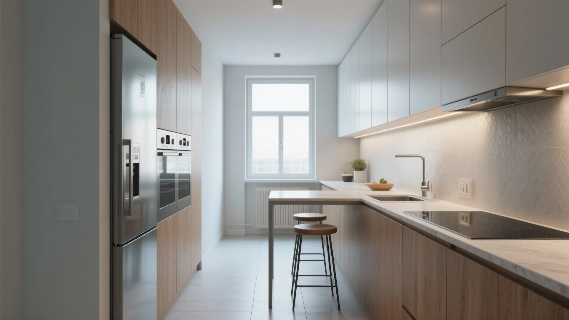 3. Linear Galley with a Narrow Table