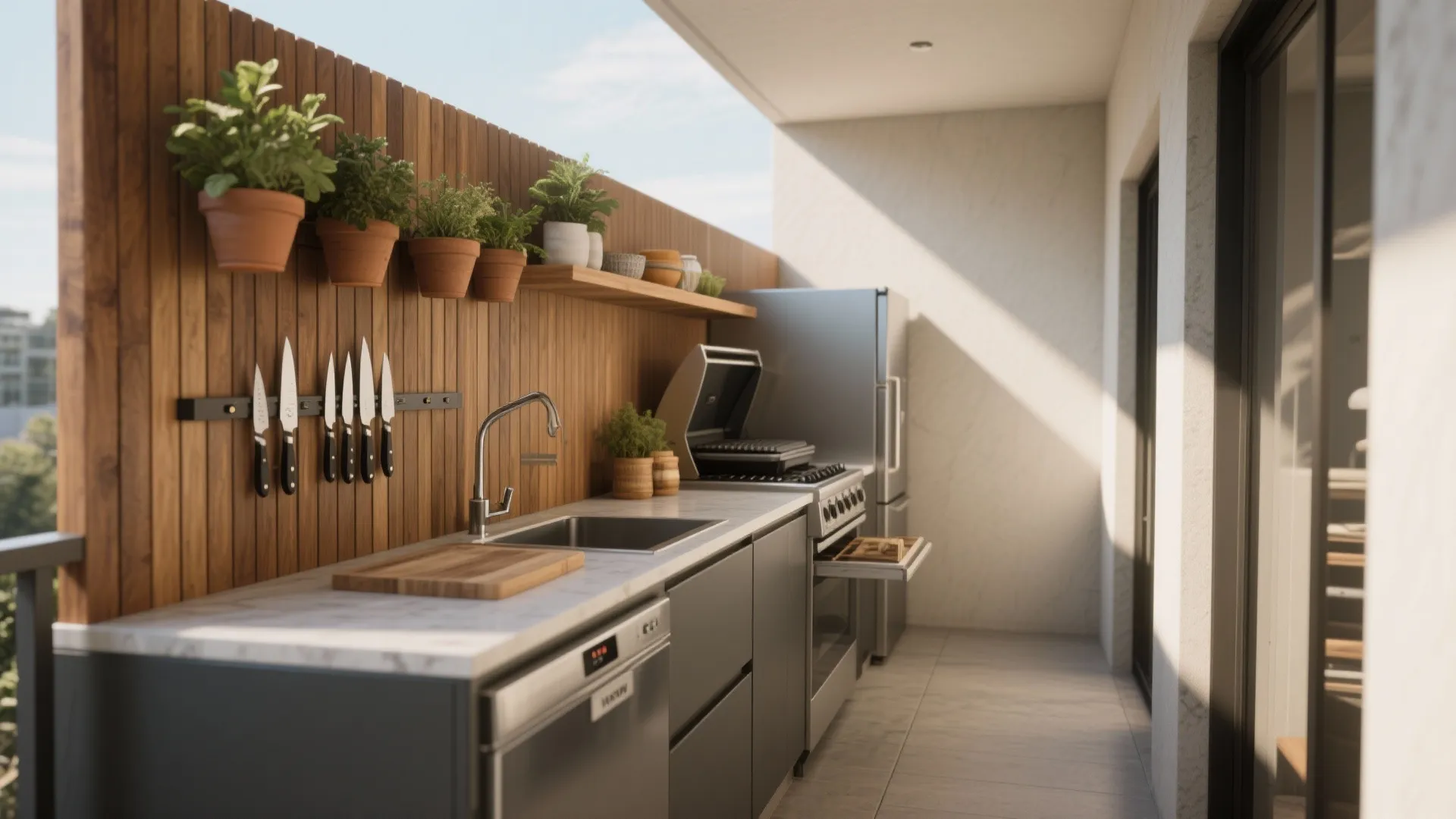 1. Linear galley layout with vertical storage