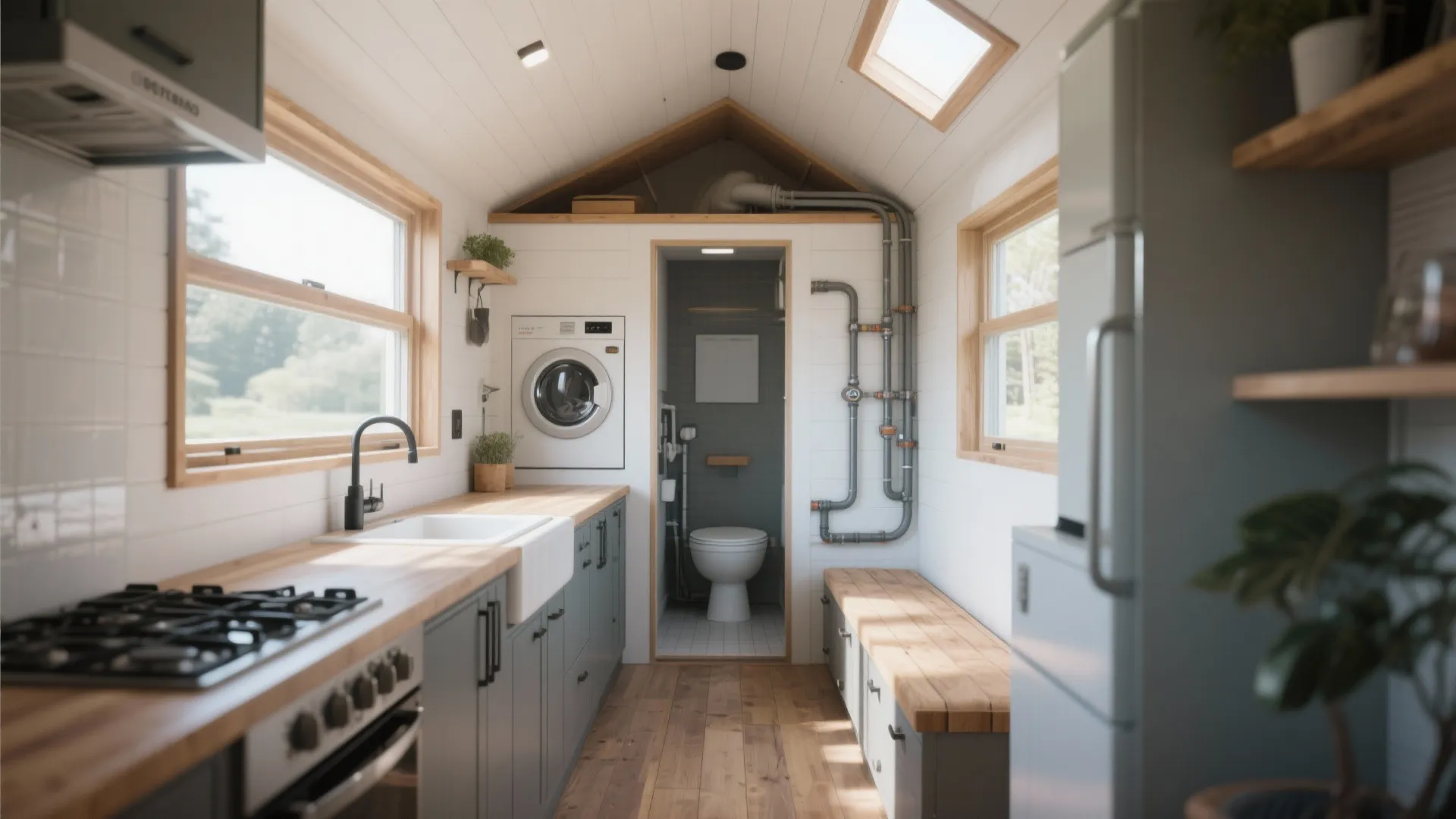 4. Linear galley with stacked utilities