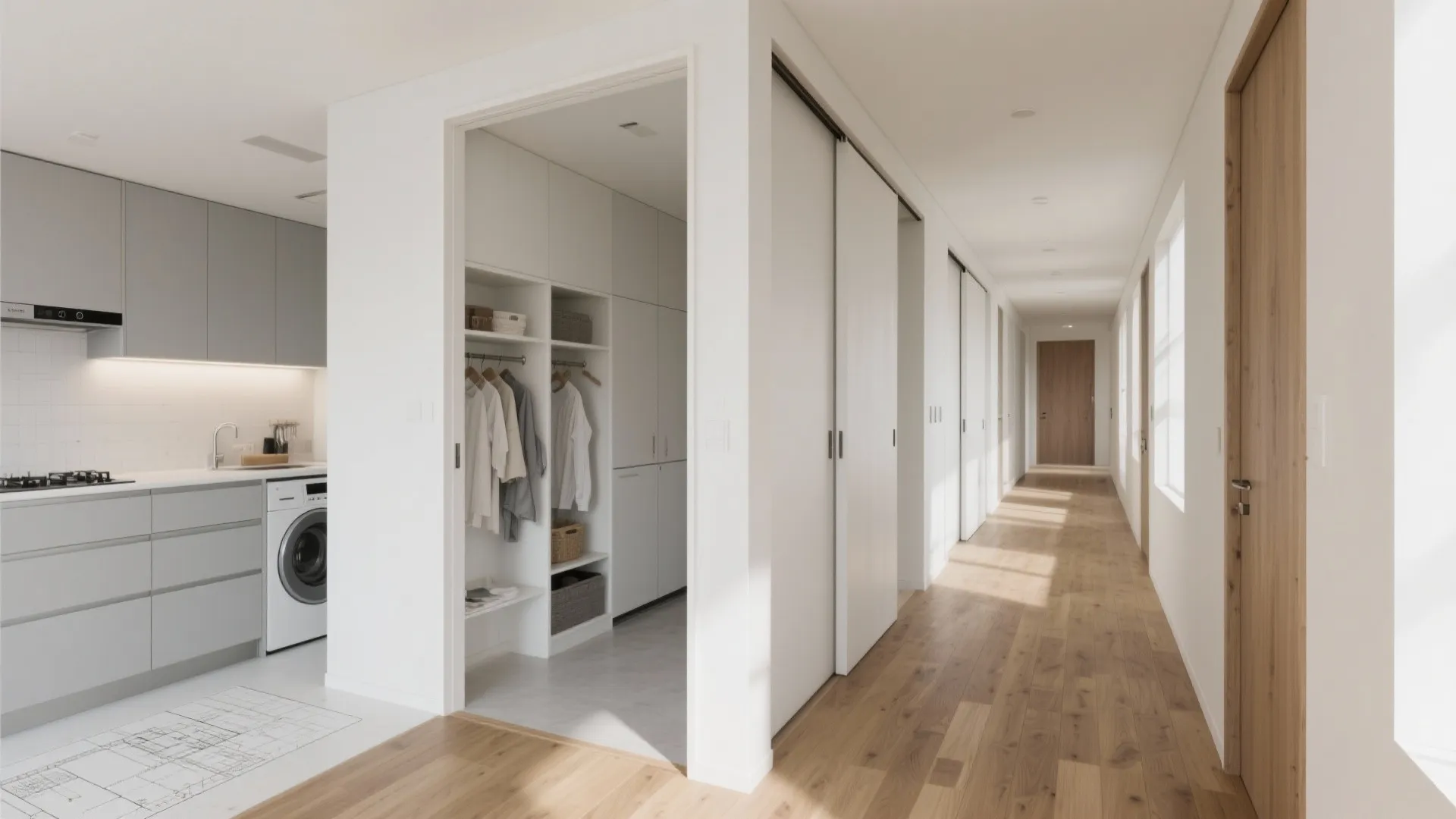 水回りと家事動線を一直線に（行き止まりゼロ設計）