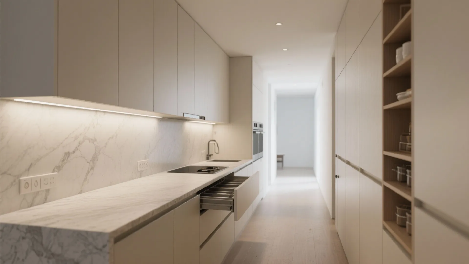 2. Linear kitchen for flow and storage