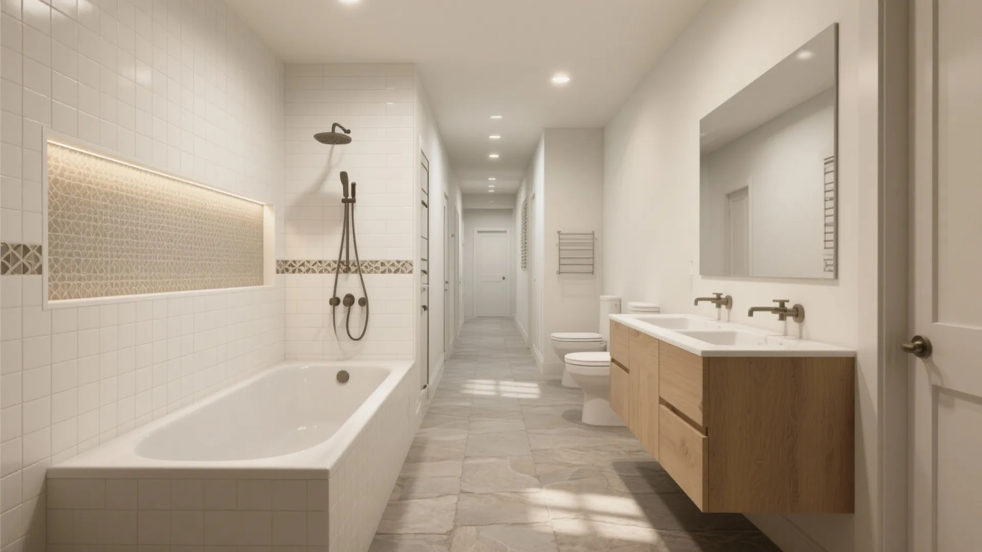 Linear layout: sink, toilet, tub in a row