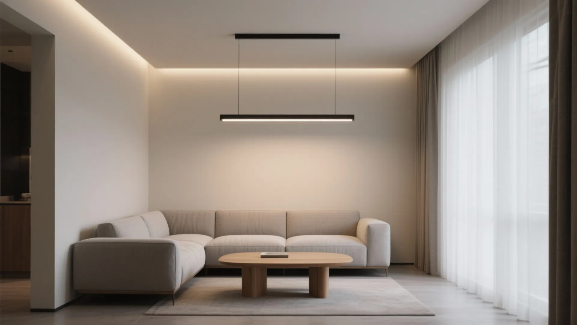 Linear LED chandelier over a tight seating zone