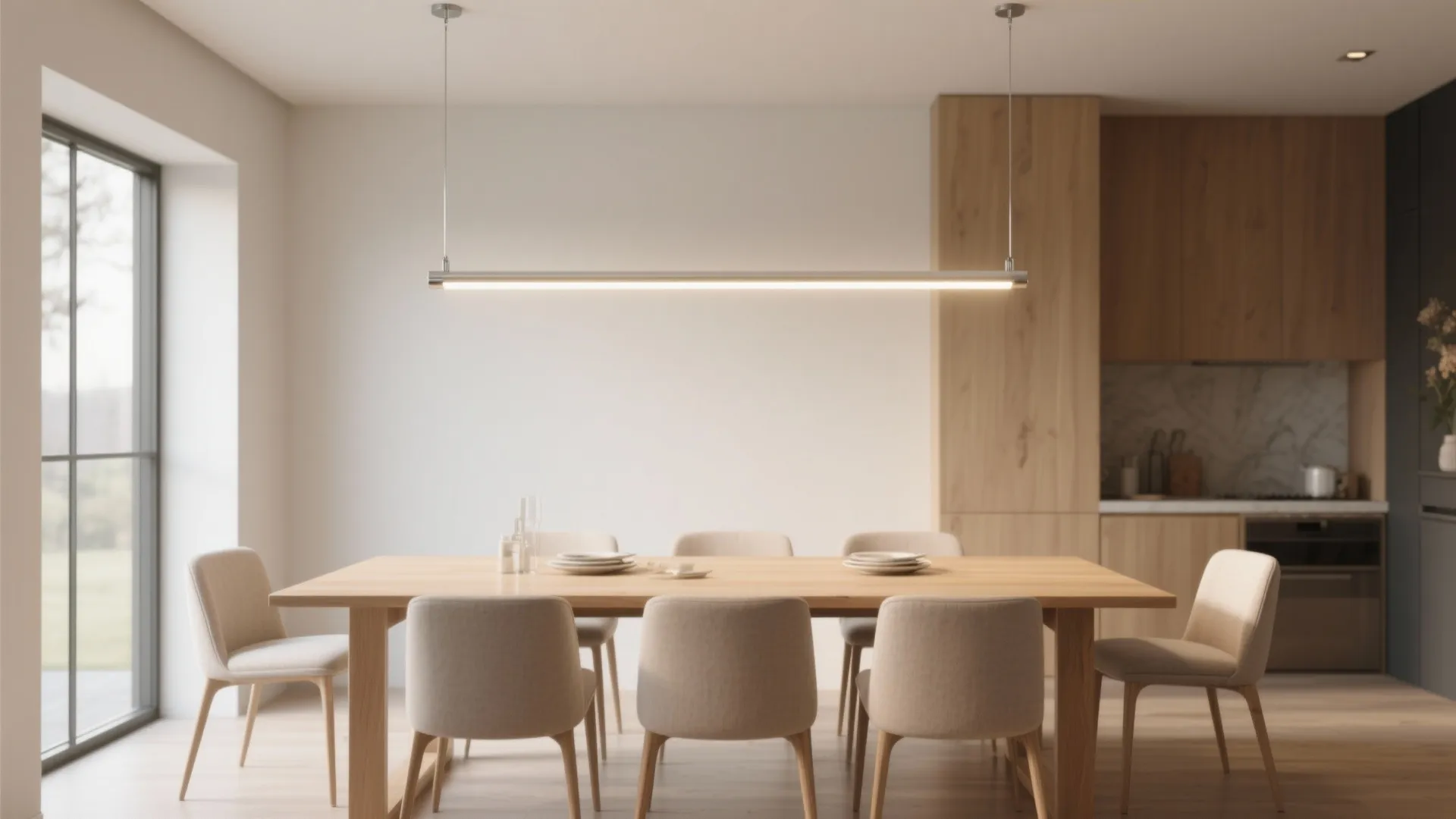 Linear LED bars over rectangular tables