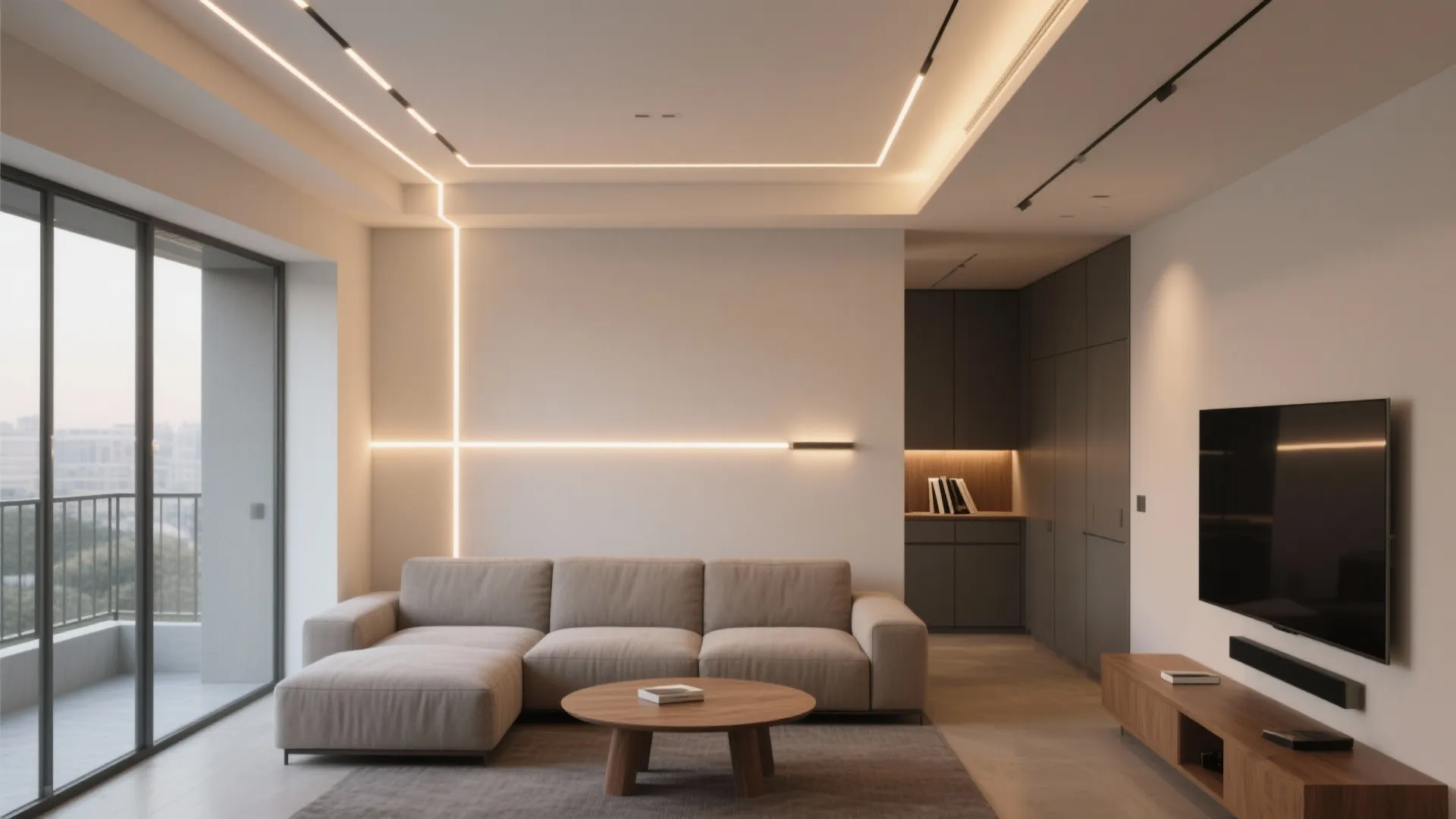 Linear LED statements that guide the room