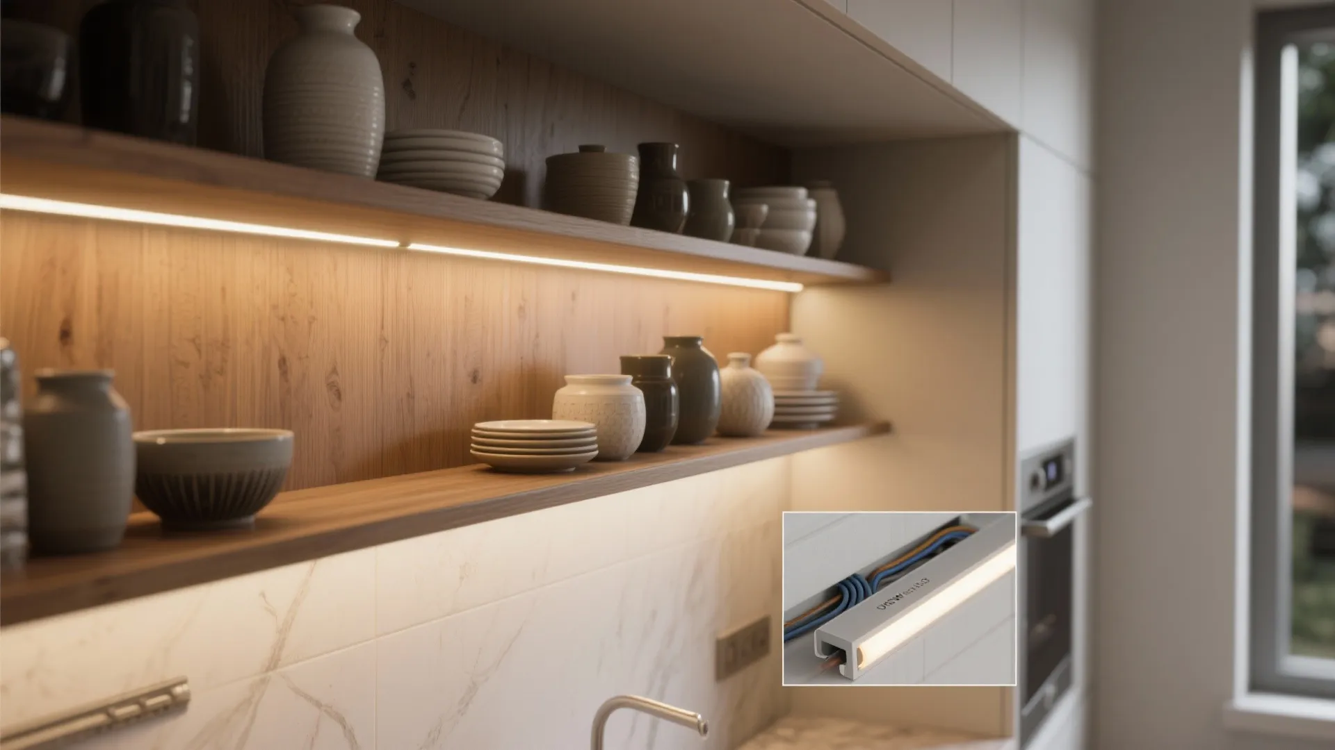 4. Linear LED Strips for Shelves and Niches