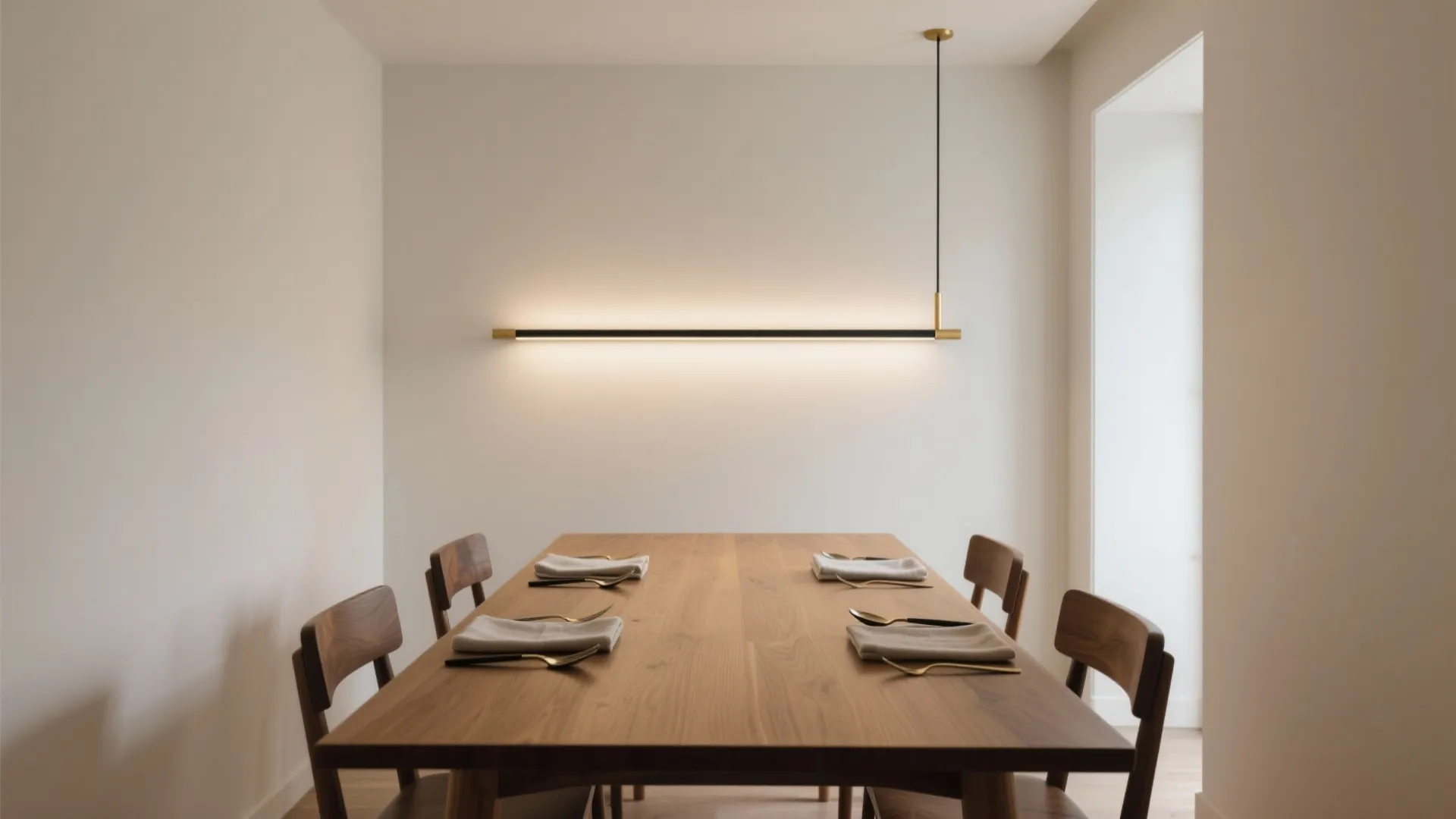 Minimalist Linear Chandeliers Over Rectangular Tables