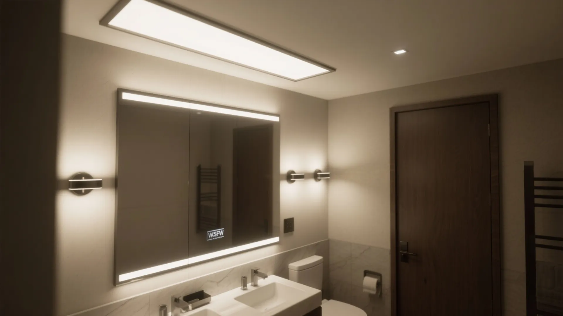 3. Overhead Linear Light Paired with Task Sconces