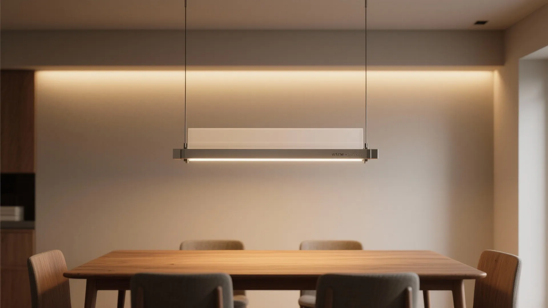 1. Low-profile linear pendants over the table