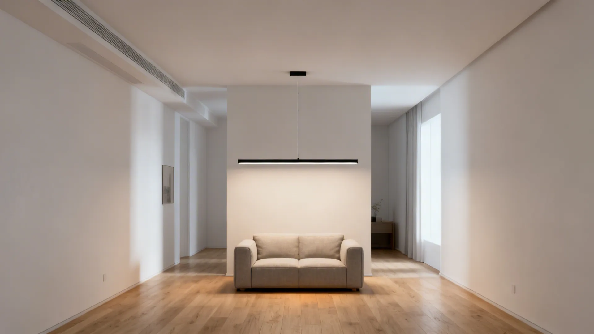 3. Linear LED pendants over seating zones