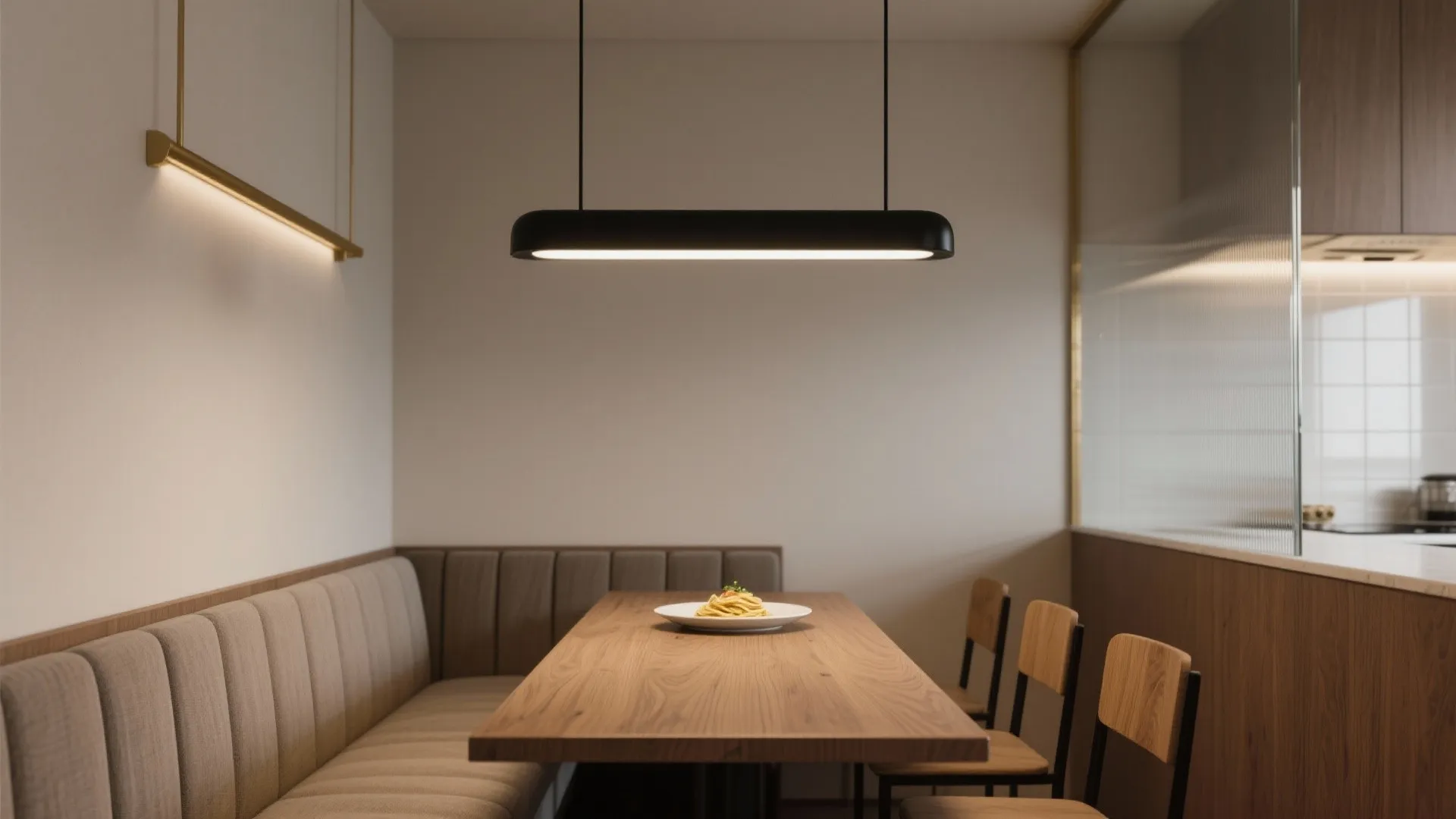 1) Minimalist Linear Pendants Over Compact Tables