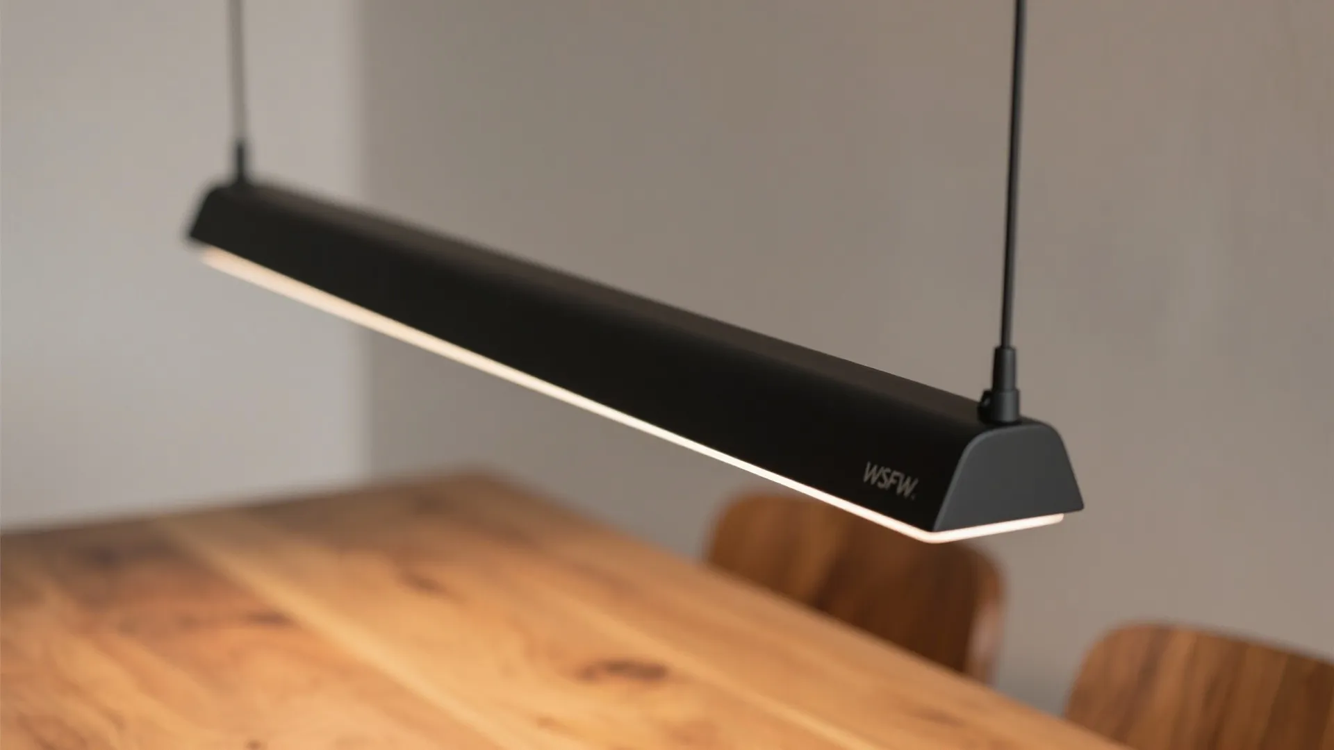 1) Slim linear pendants for narrow tables