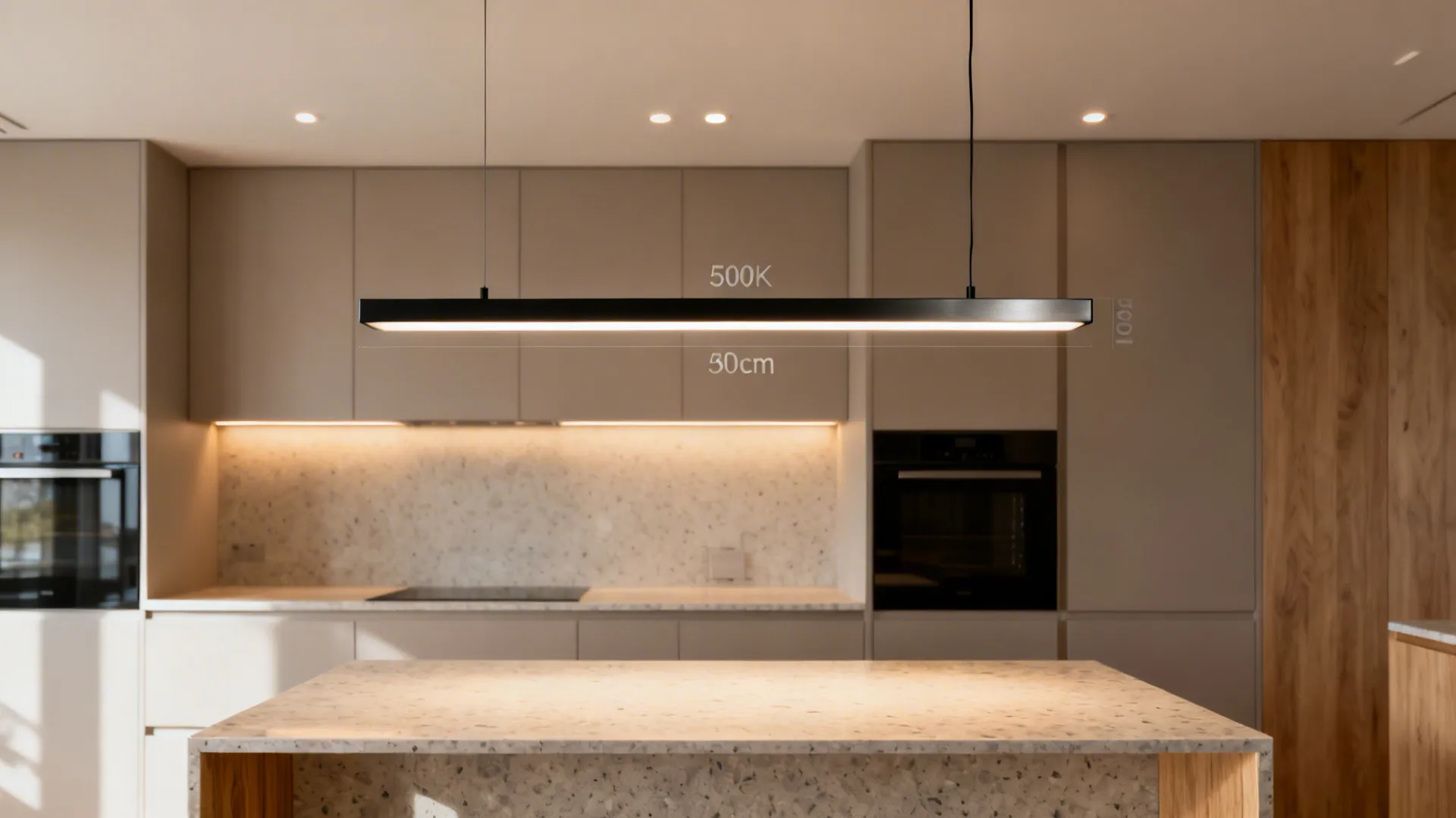 Statement linear pendant over the island