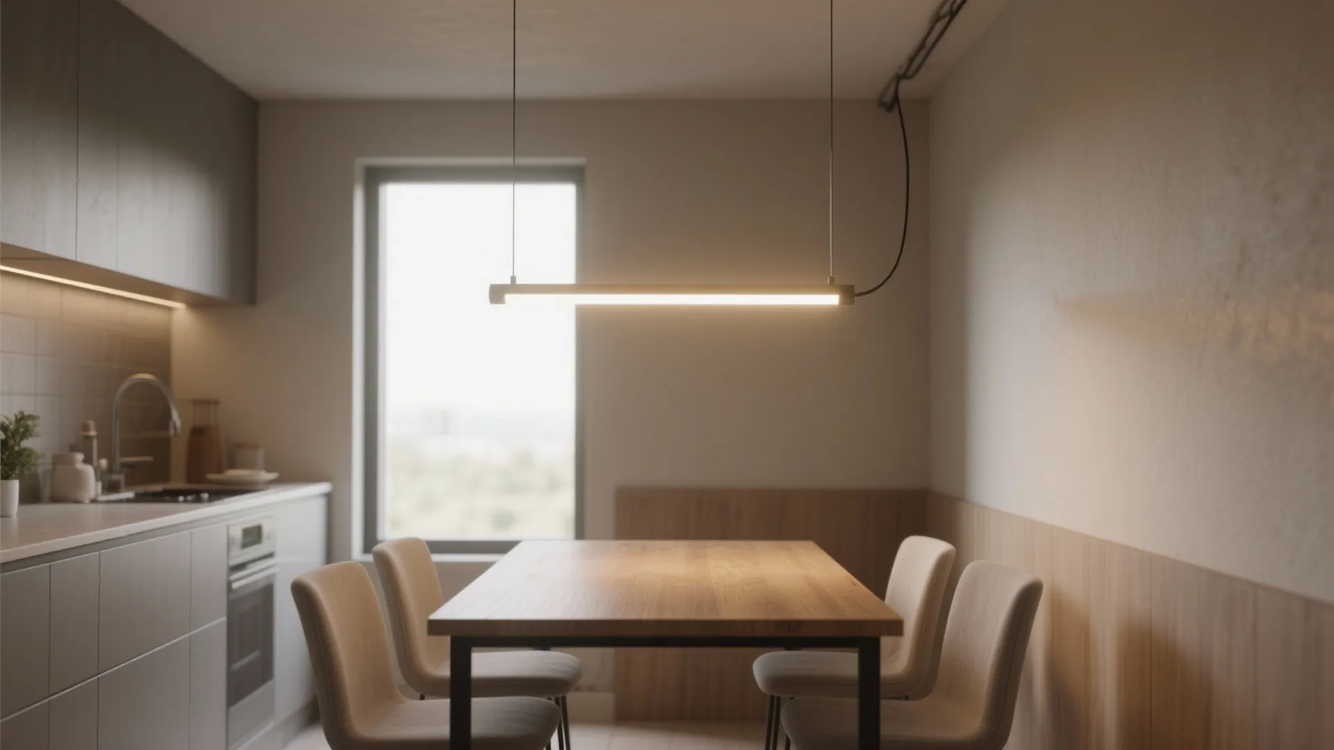 1. Linear pendant over narrow tables
