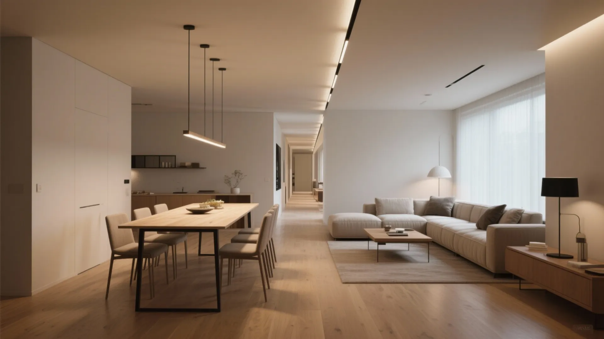 3. Suspended linear pendants for modern balance