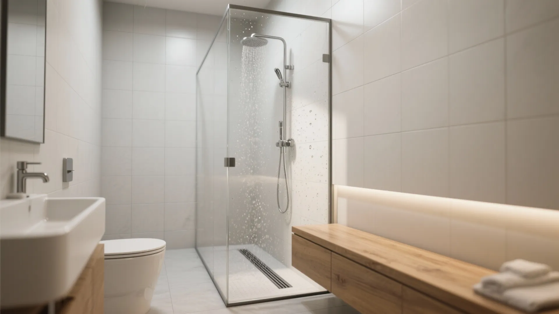 3. Linear walk-in shower down one wall
