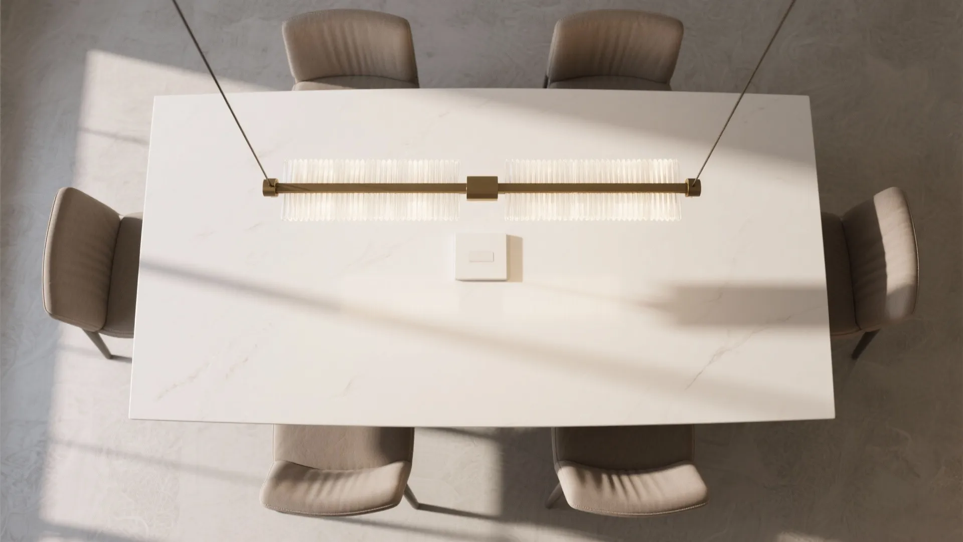 Top-down layout showing proper linear chandelier length over a rectangular table.