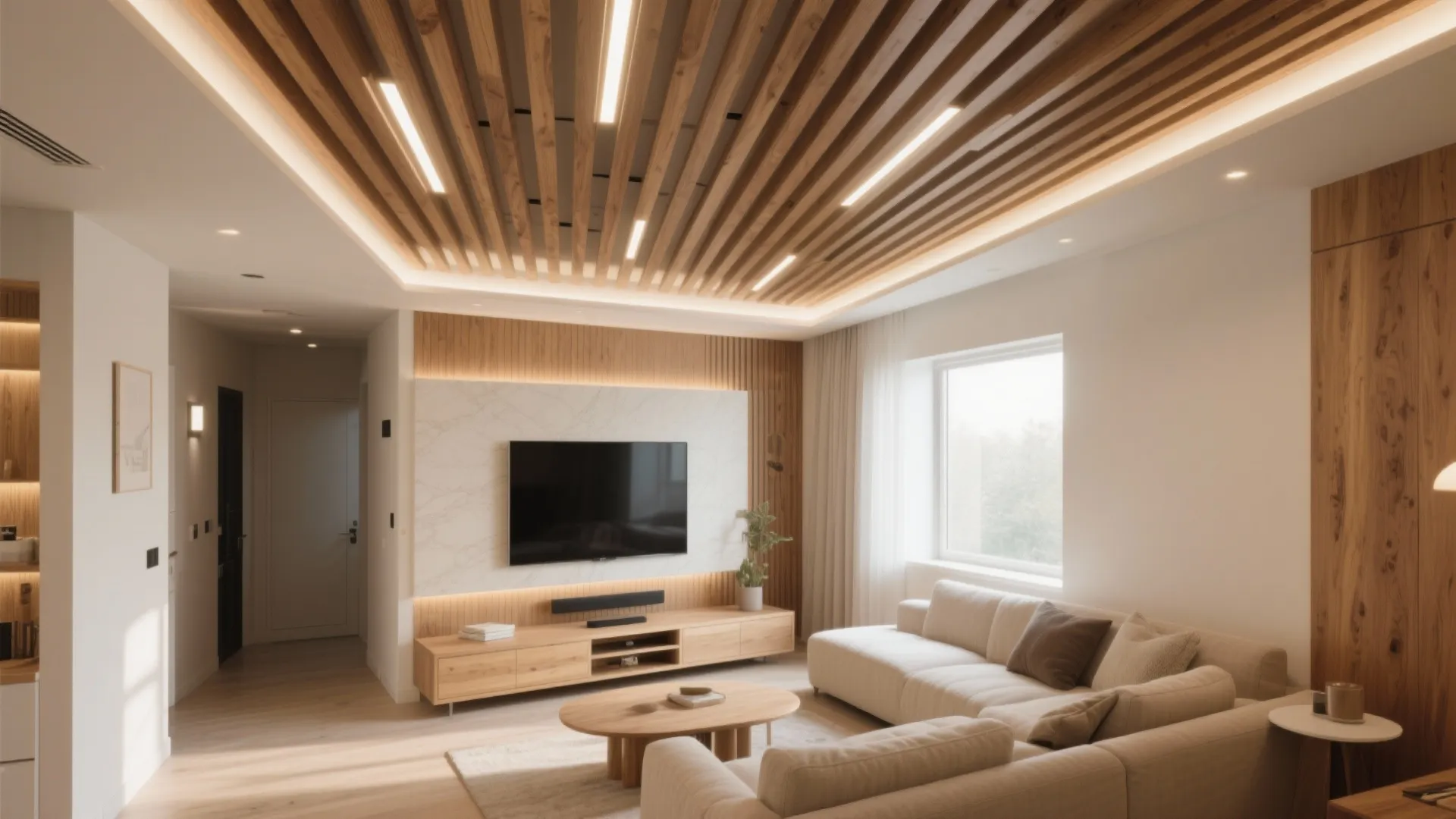 Linear Slat Canopy with Integrated Lighting