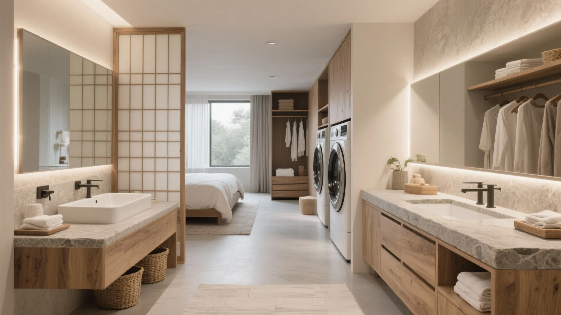 Tips 3: 主寝室〜洗面〜WICを一直線に（収納技巧で可処理化）