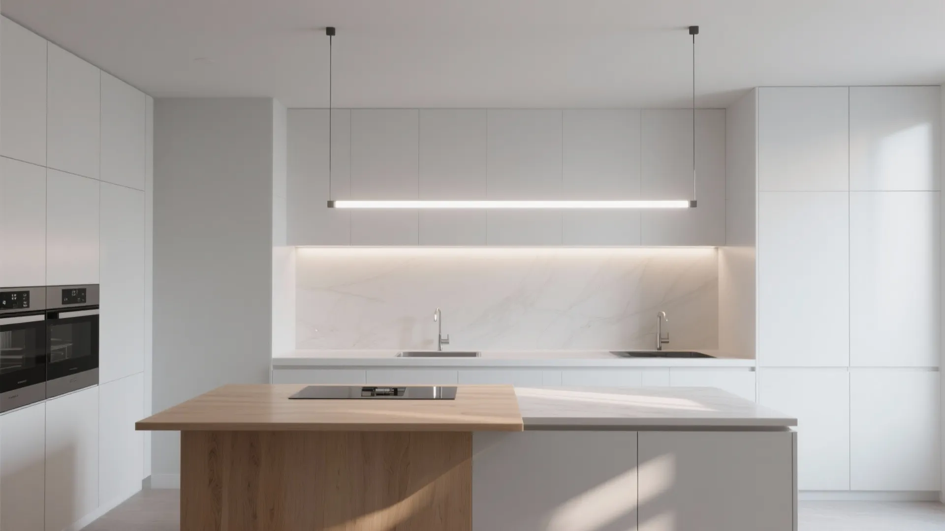 2. Slim linear suspension for modern islands