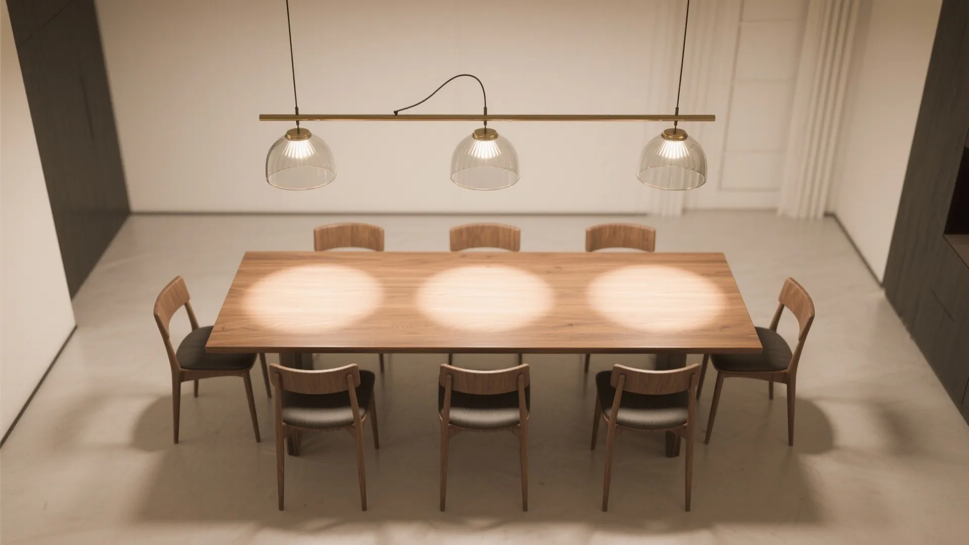 Linear multi-light pendants over rectangular tables