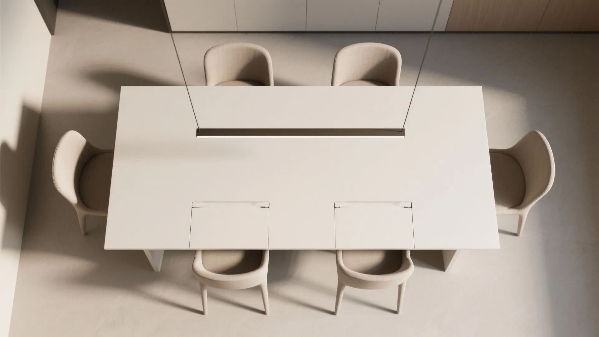 Linear pendants that stretch a narrow table