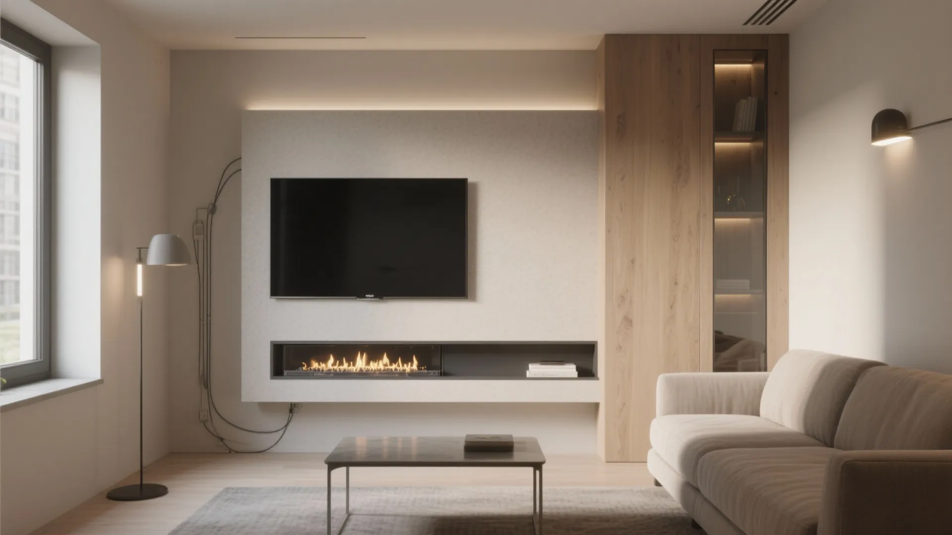 Wall-Mounted Linear Fireplace Under the TV