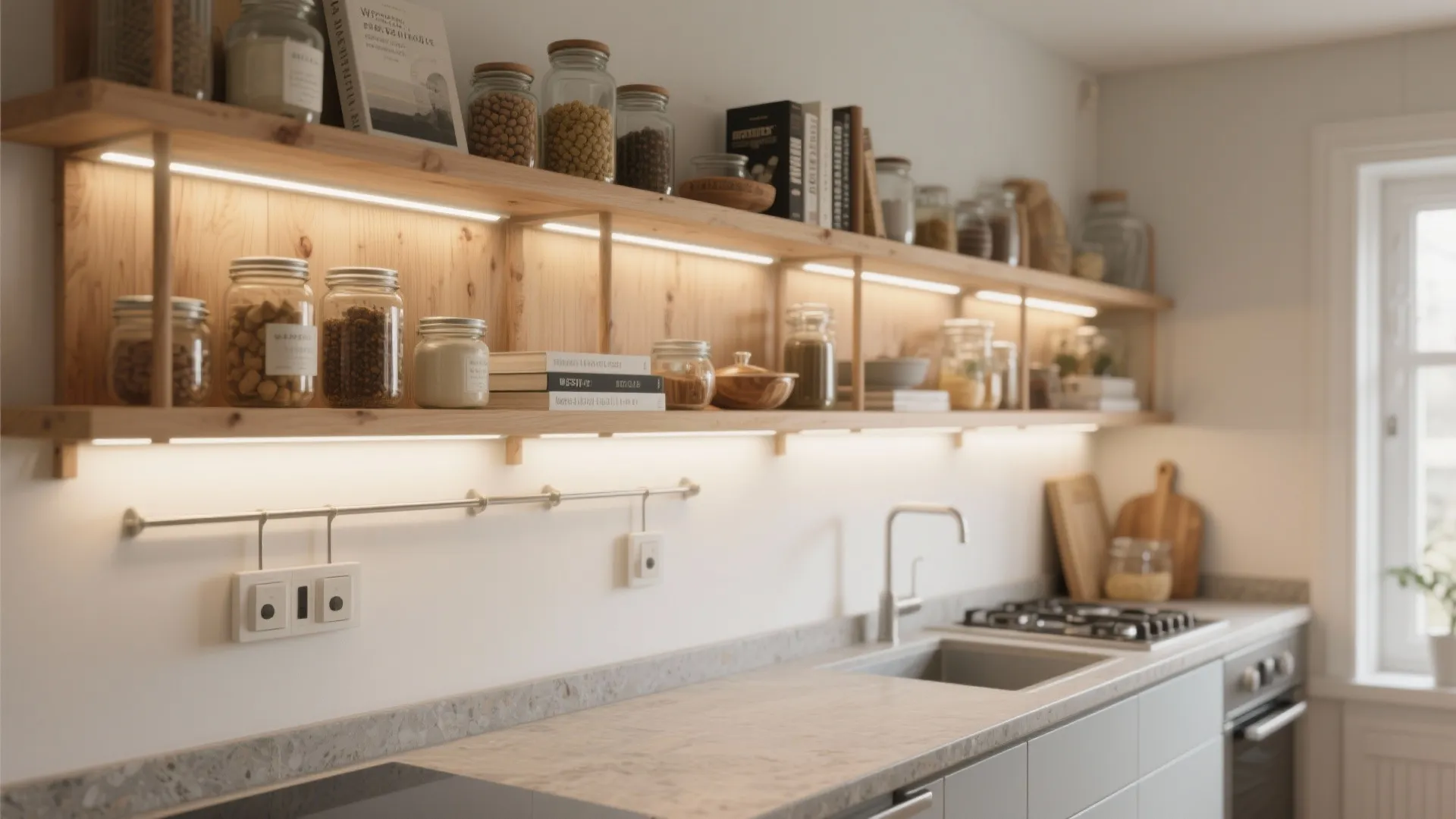 Linear Wall Bars Under Open Shelves