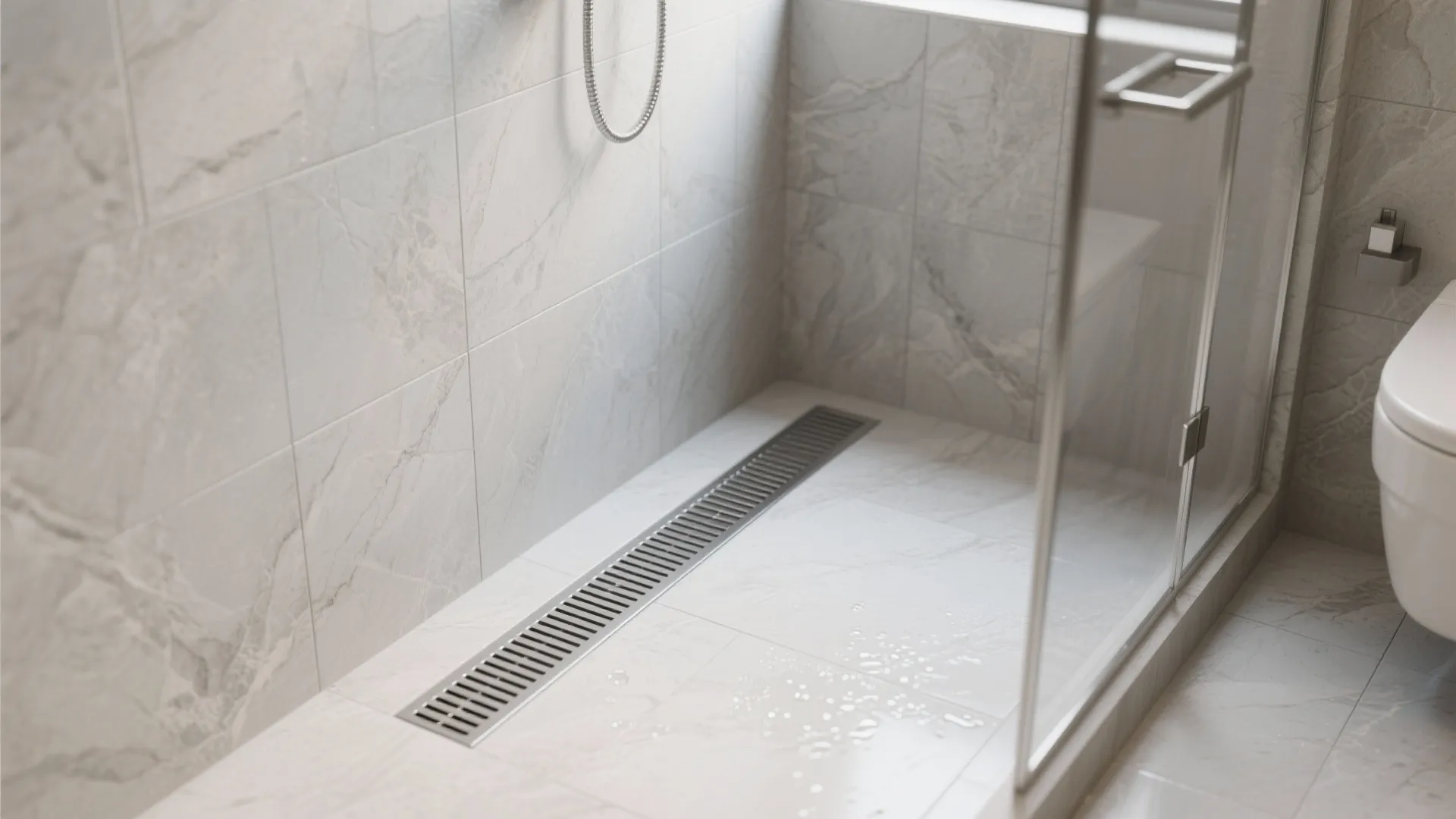 Linear shower drain along the wall