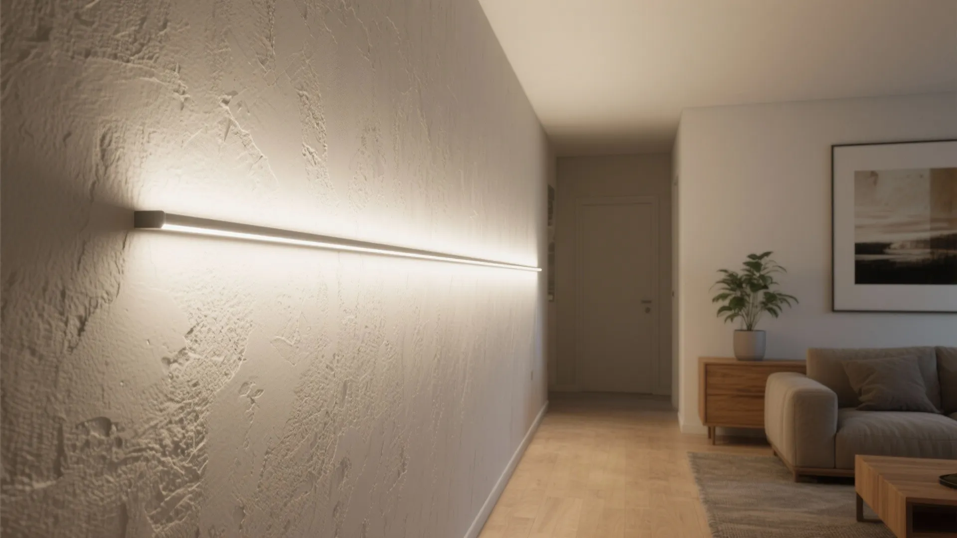 3) Wall-wash linear grazing to expand narrow rooms